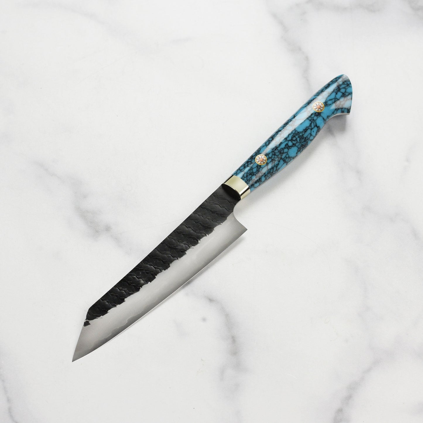 Nigara SG2 Kurouchi Tsuchime 5.9" Kiritsuke Petty, Blue Turquoise