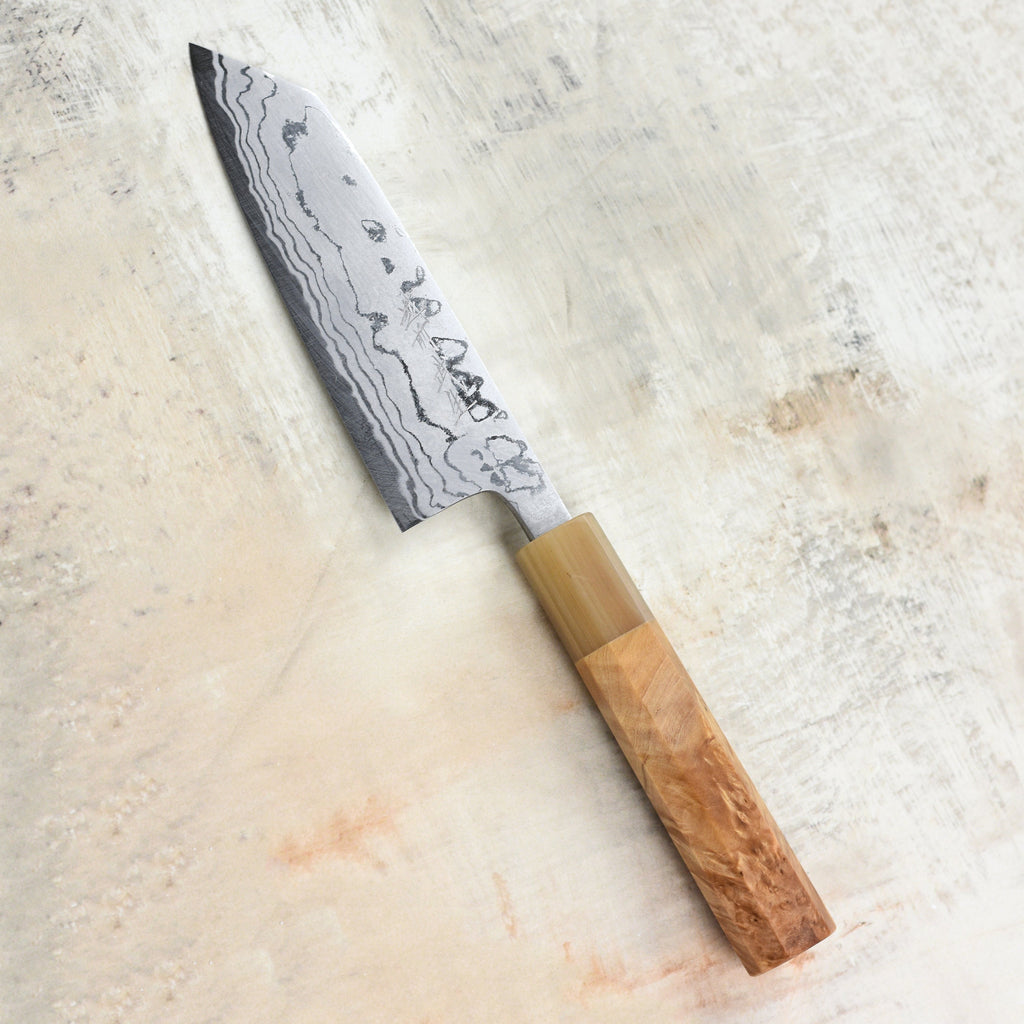 Shiro Kamo Shirogami #2 Damascus 5.1" Ko-Bunka