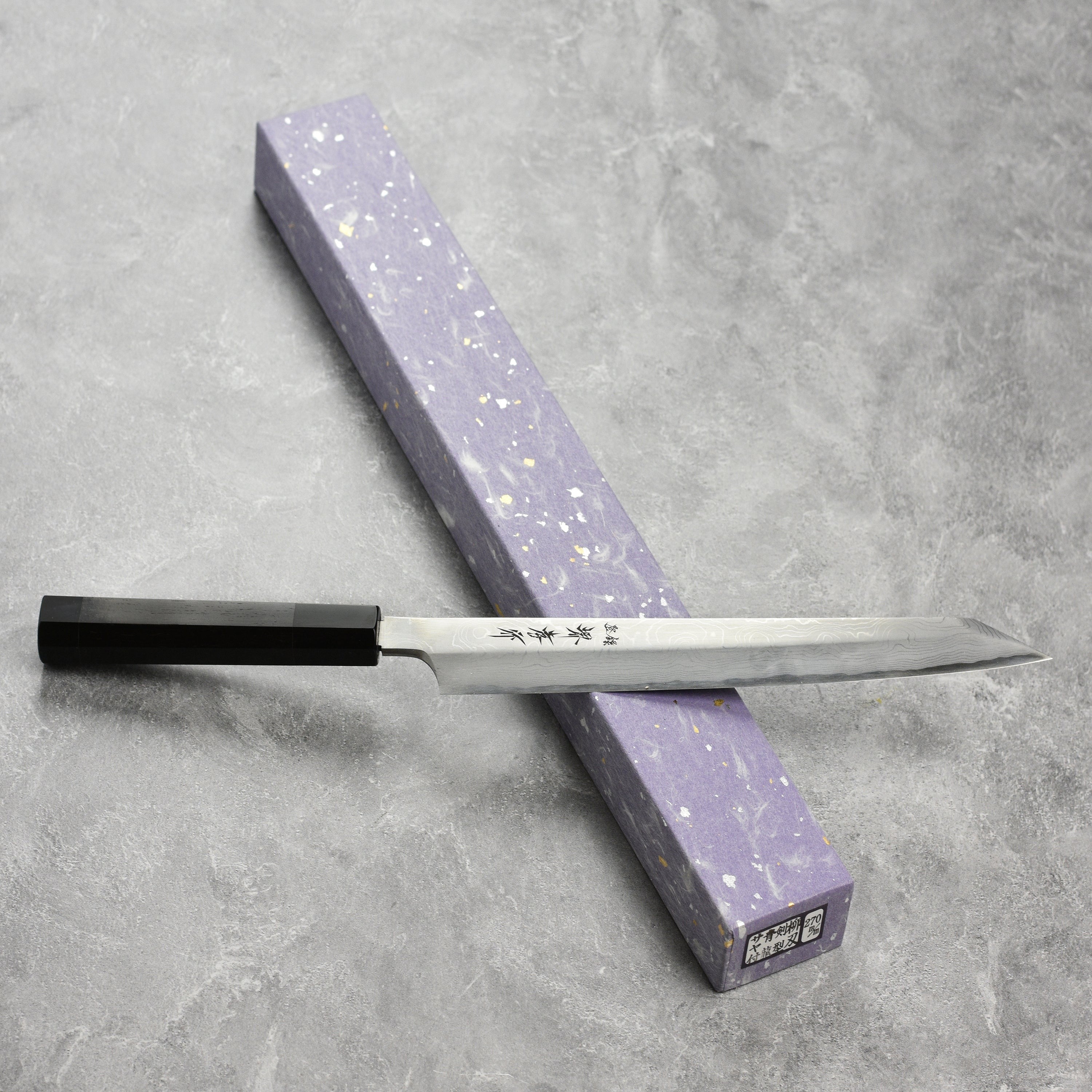 Takayuki Seiryu Aogami #2 Damascus Single-Bevel 10.6" Kengata Yanagiba with Saya