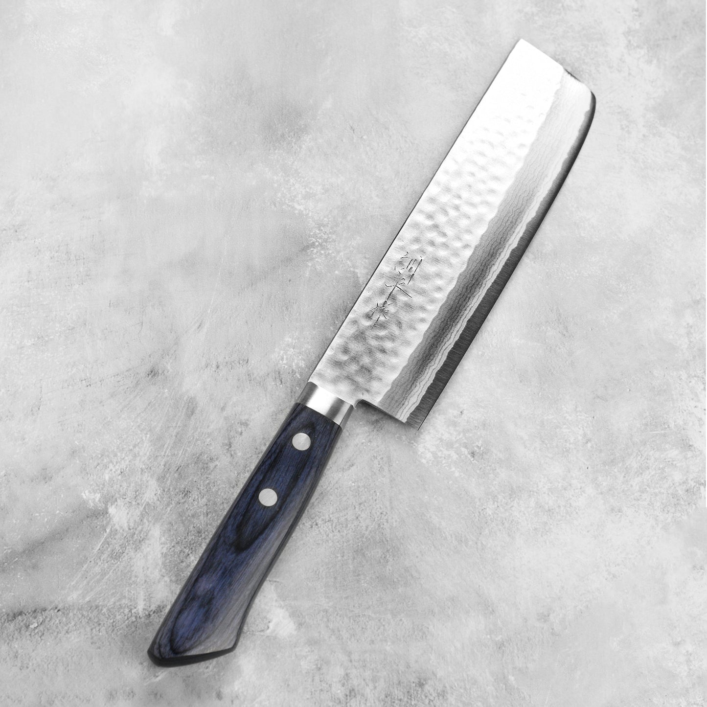 Masutani VG10 Hammered Damascus 6.7" Nakiri, Blue Handle