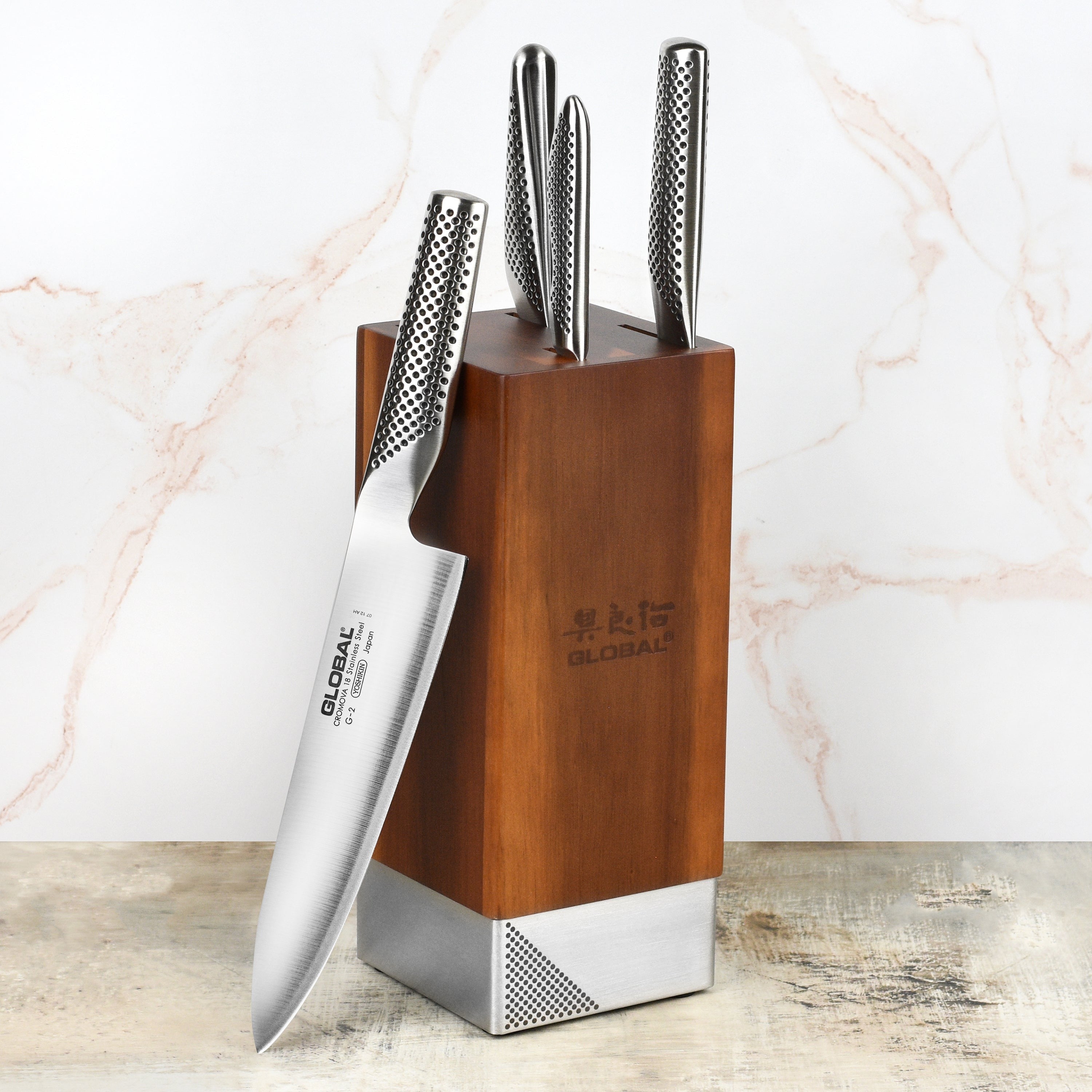 Global Toshi 5 Piece Knife Block Set, Acacia