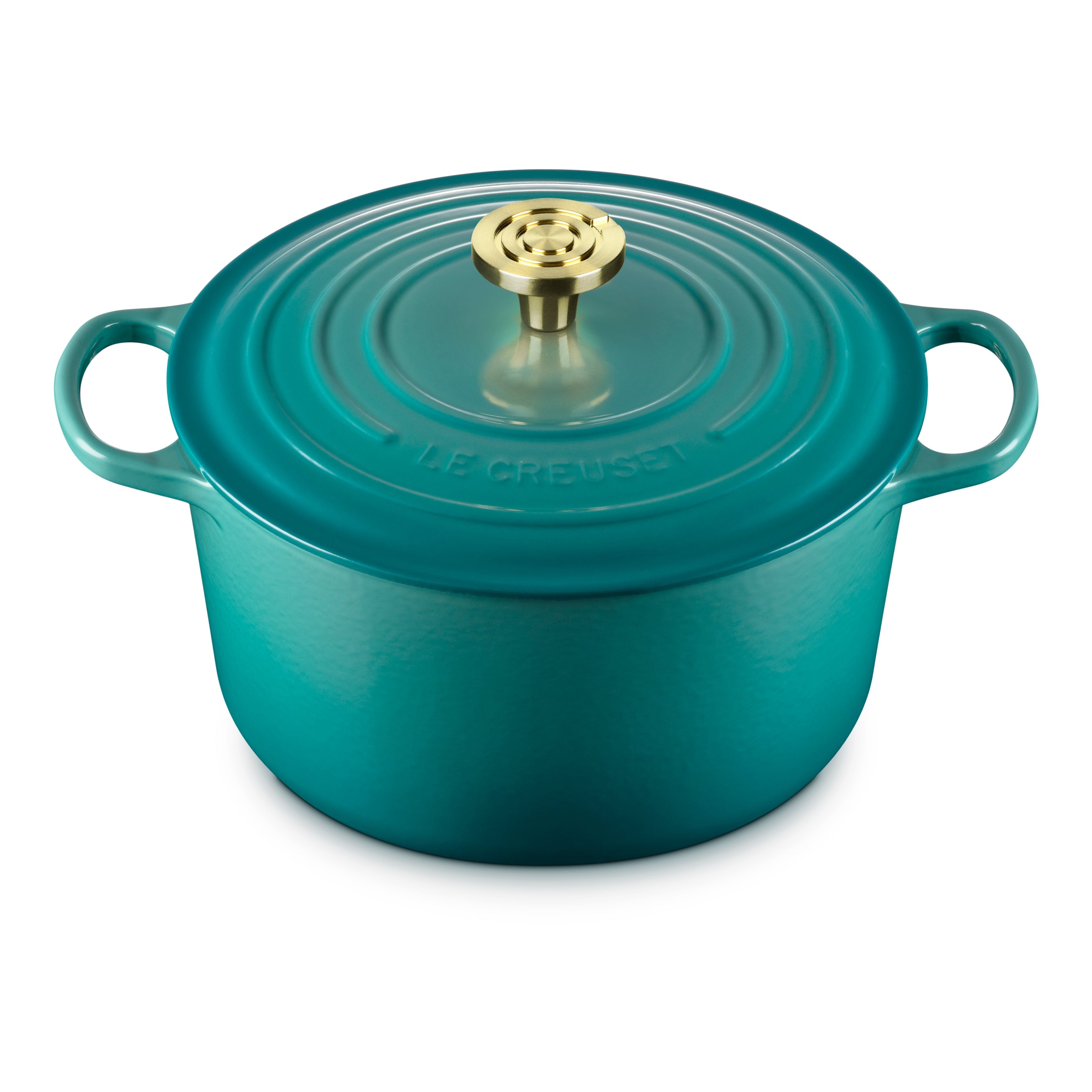 Le Creuset Signature Cast Iron 6.5-quart Bleu Riviera Round Deep Oven with Light Gold Crucible Knob