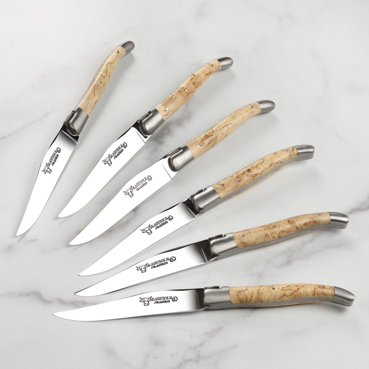 Laguiole en Aubrac 6 Piece Stainless Steel Steak Knife Set with Birchwood Handles