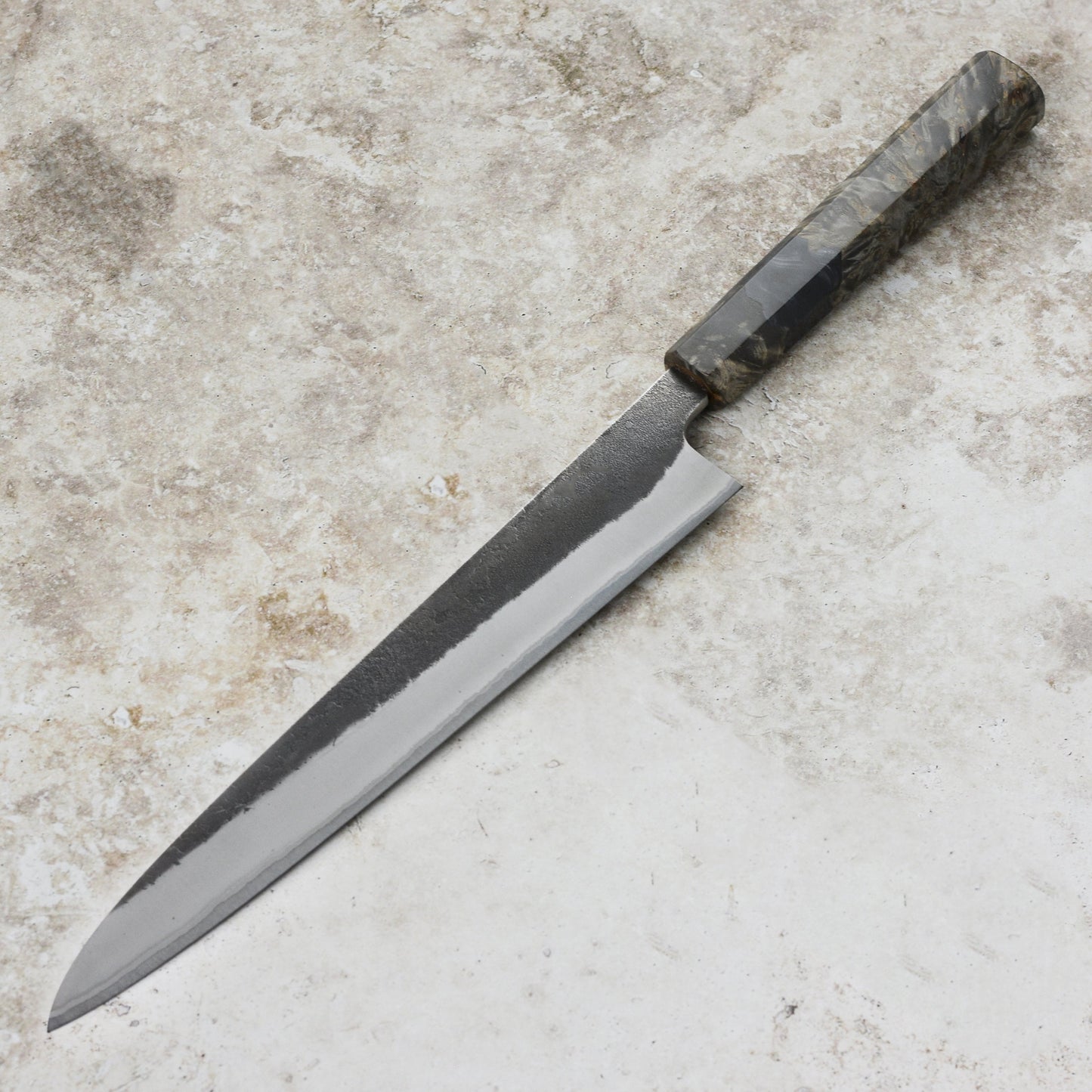 Yoshikane Shirogami #2 Kurouchi Stainless Clad 9.4" Sujihiki, Stabilized Birch