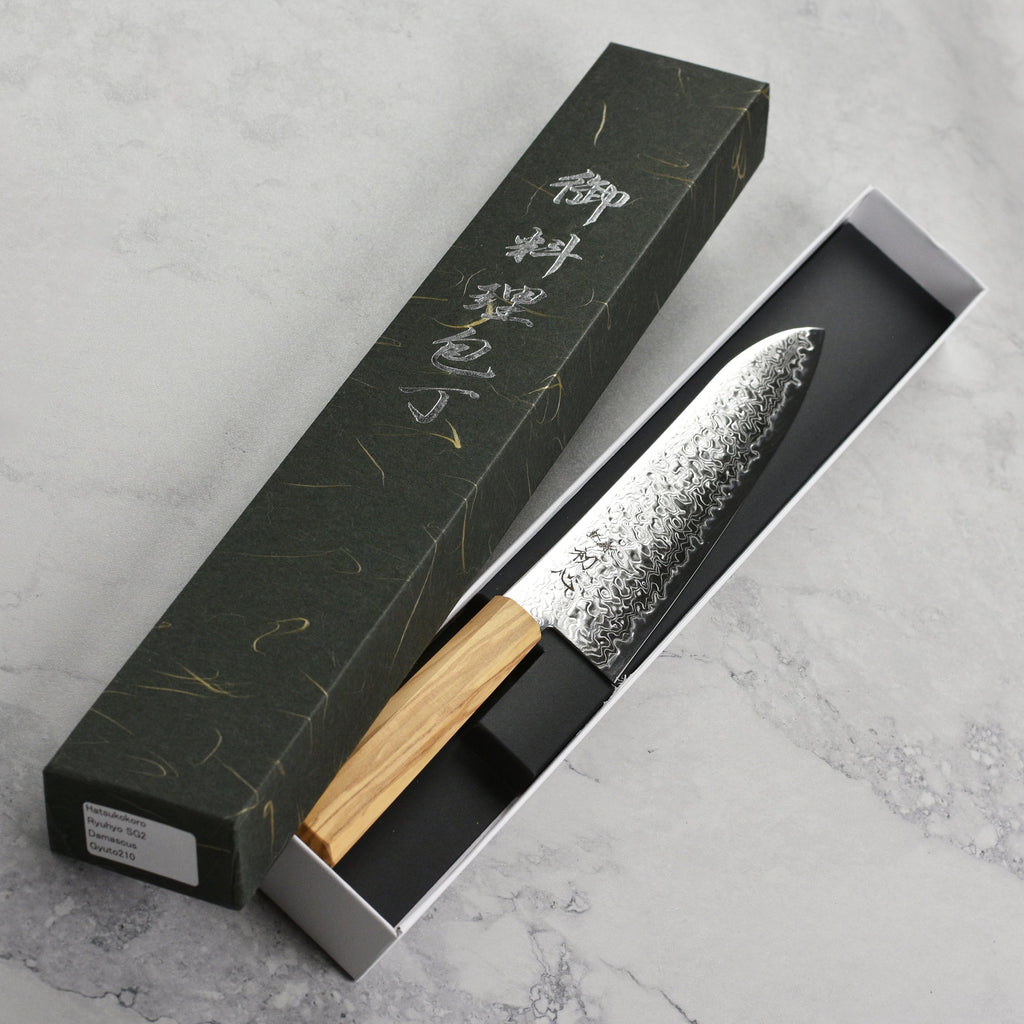 Hatsukokoro Ryuhyo SG2 Damascus 8.25" Gyuto, Olivewood