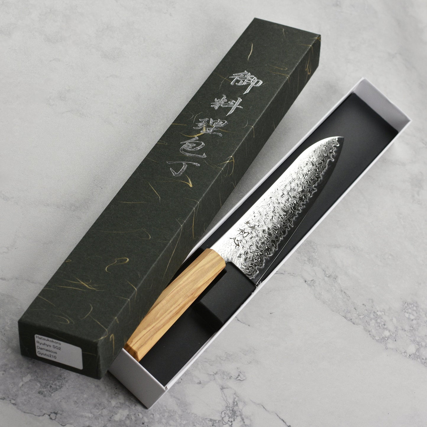 Hatsukokoro Ryuhyo SG2 Damascus 8.25" Gyuto, Olivewood