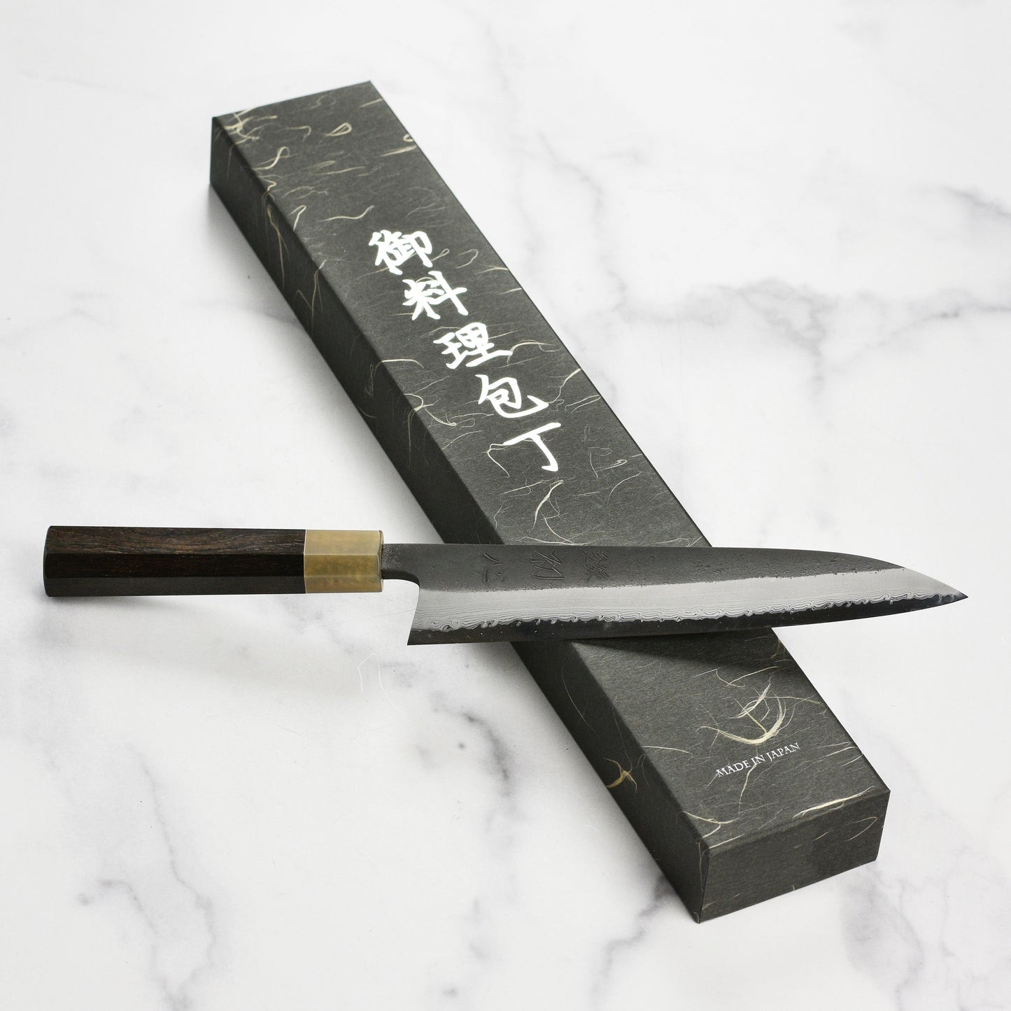 Hatsukokoro Shinkiro Aogami Super Kurouchi Damascus 8.25" Gyuto, Ebony with Ferrule