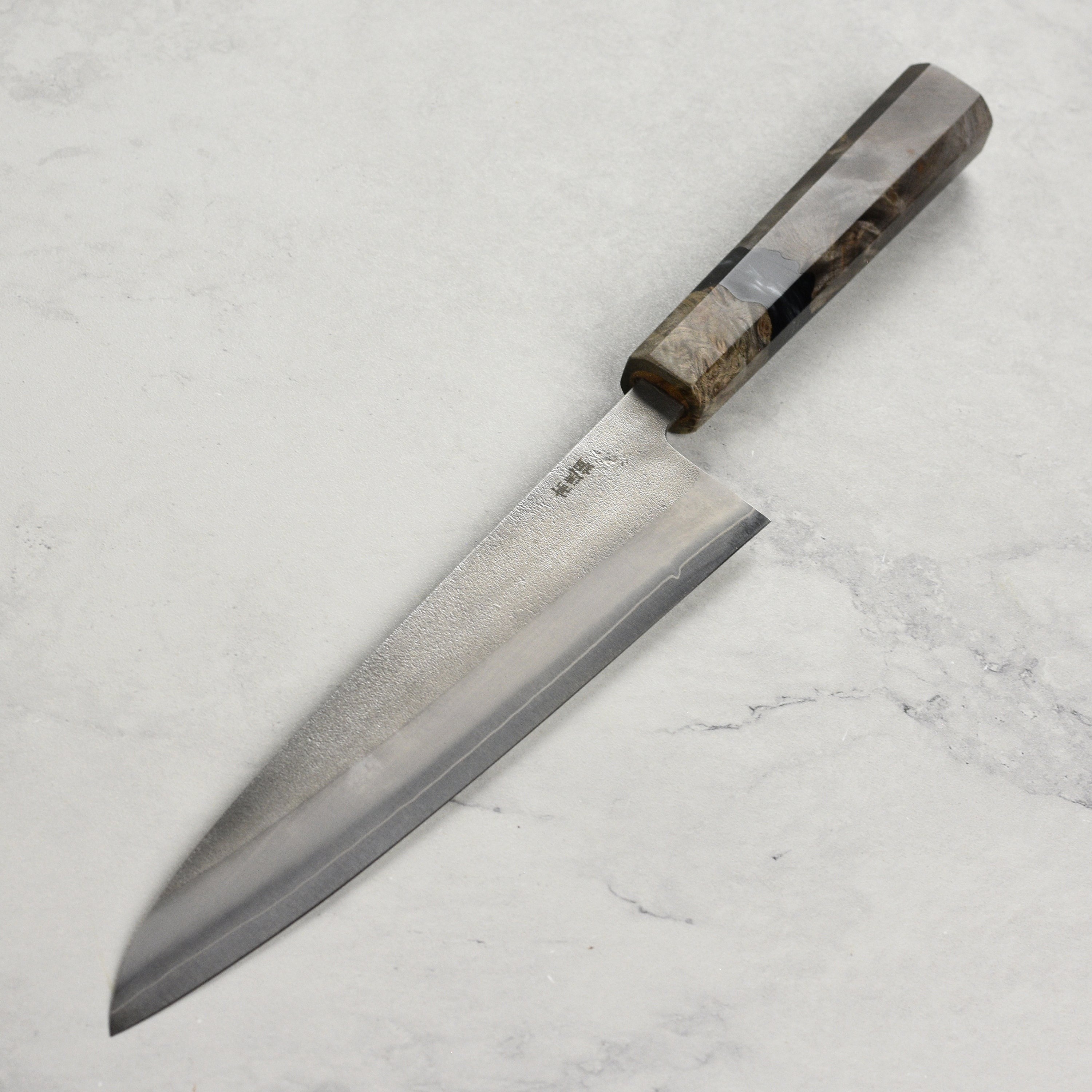 Yoshikane SKD Nashiji Stainless Clad 8.25" Gyuto, Stabilized Birch