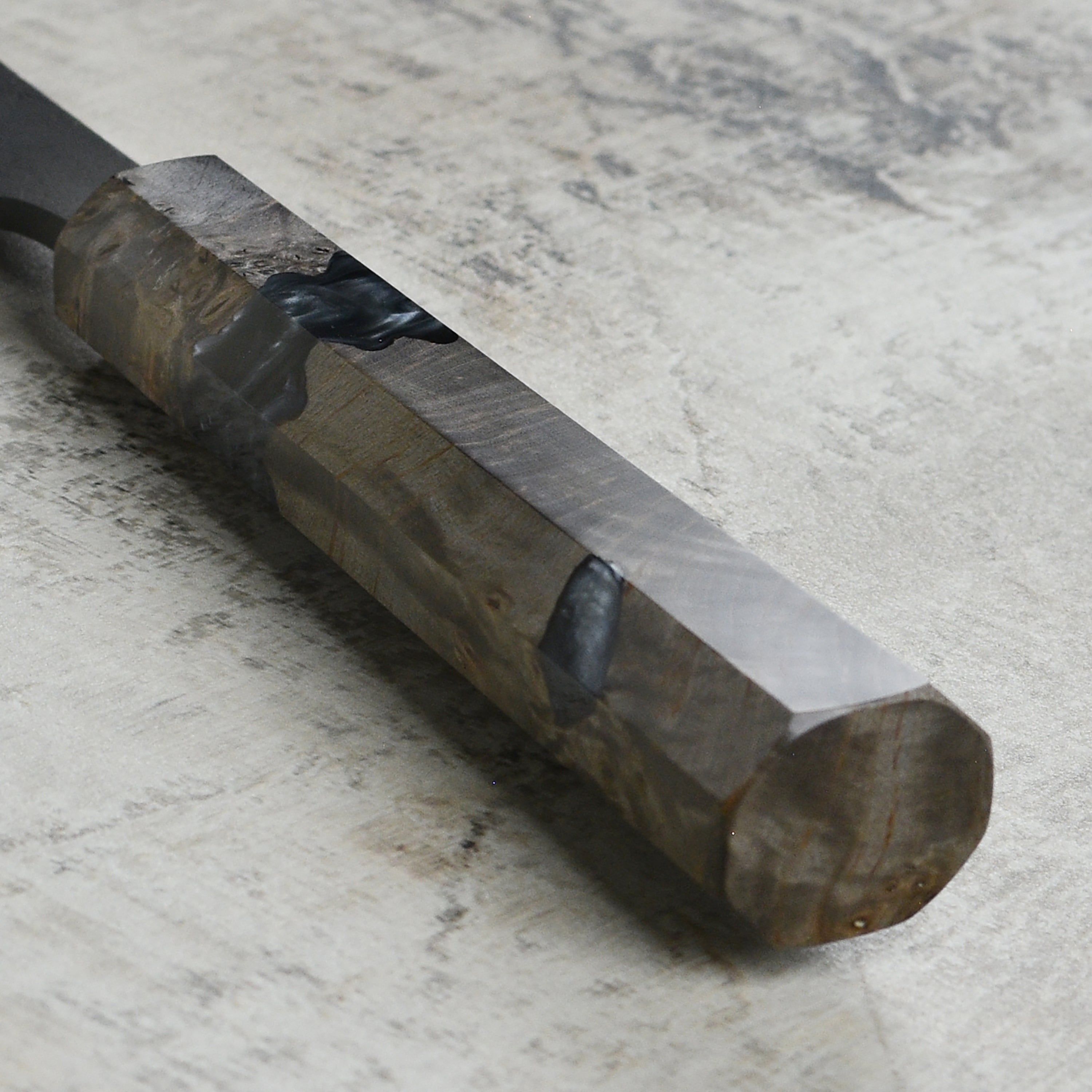 Hatsukokoro Shinkiro Aogami Super Kurouchi Damascus 9.4" Gyuto, Stabilized Birch