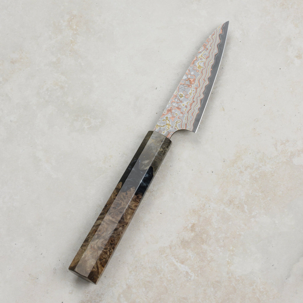 Saji Rainbow Damascus Nashiji 3.5" Petty, Stabilized Birch