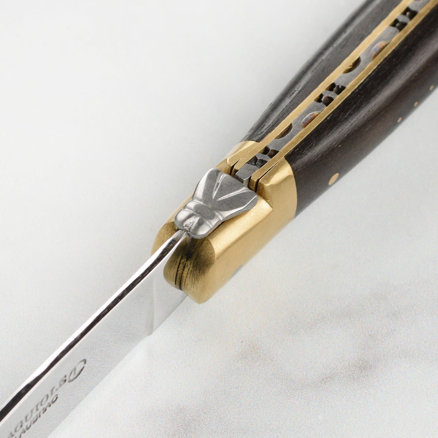 Laguiole en Aubrac 6 Piece Steak Knife Set with Burl Mixed Wood Handles & Brass Bolsters