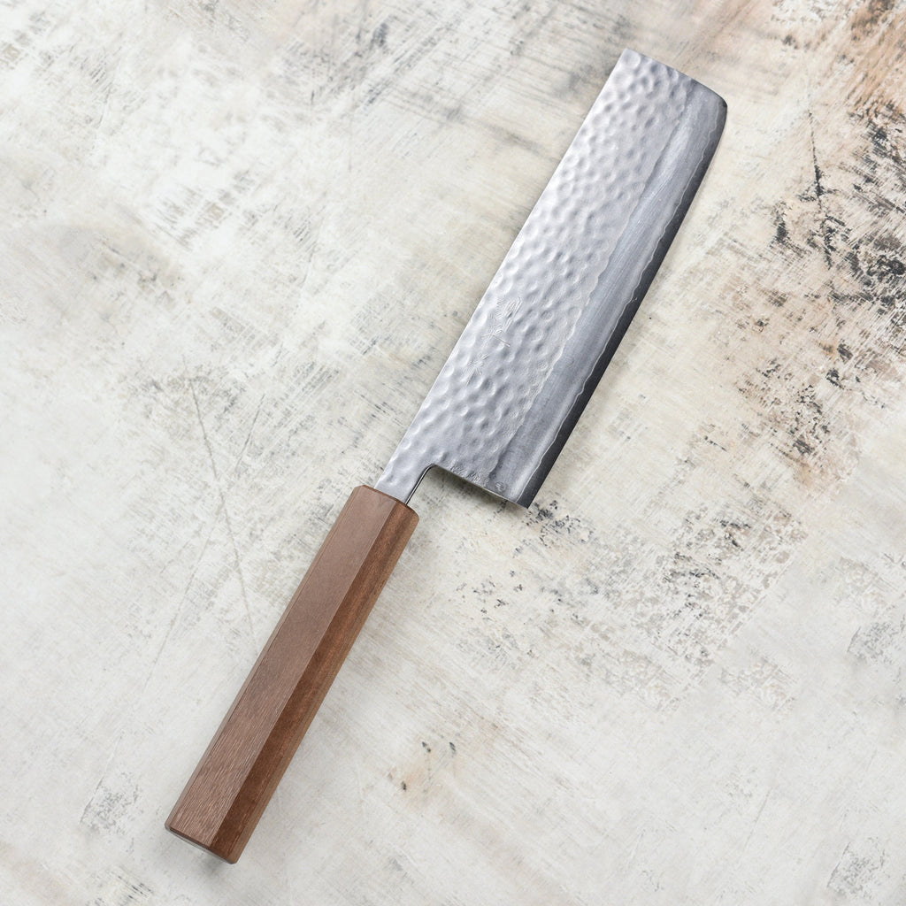 Masutani VG1 Hammered 6.7" Tall Nakiri, Octagonal Walnut Handle