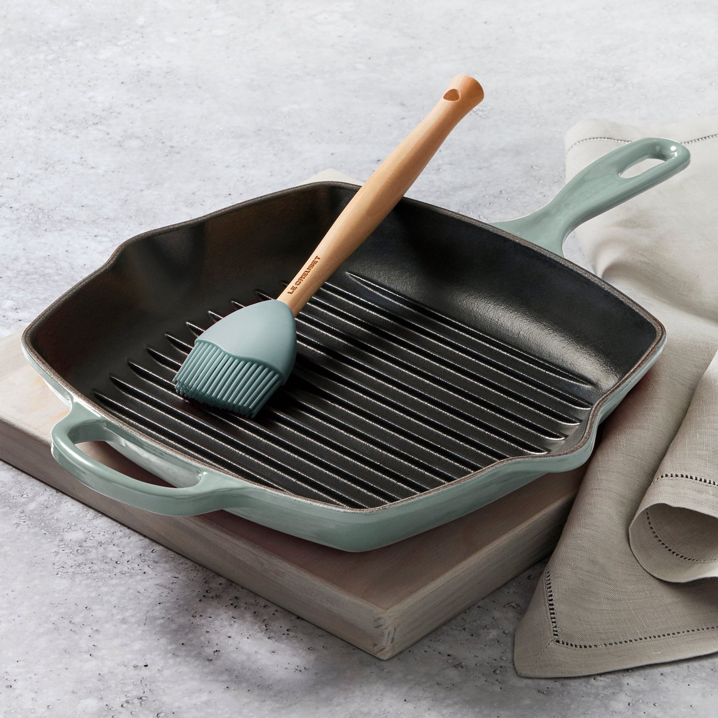 Le Creuset Signature Cast Iron 10.25" Sea Salt Square Grill Pan