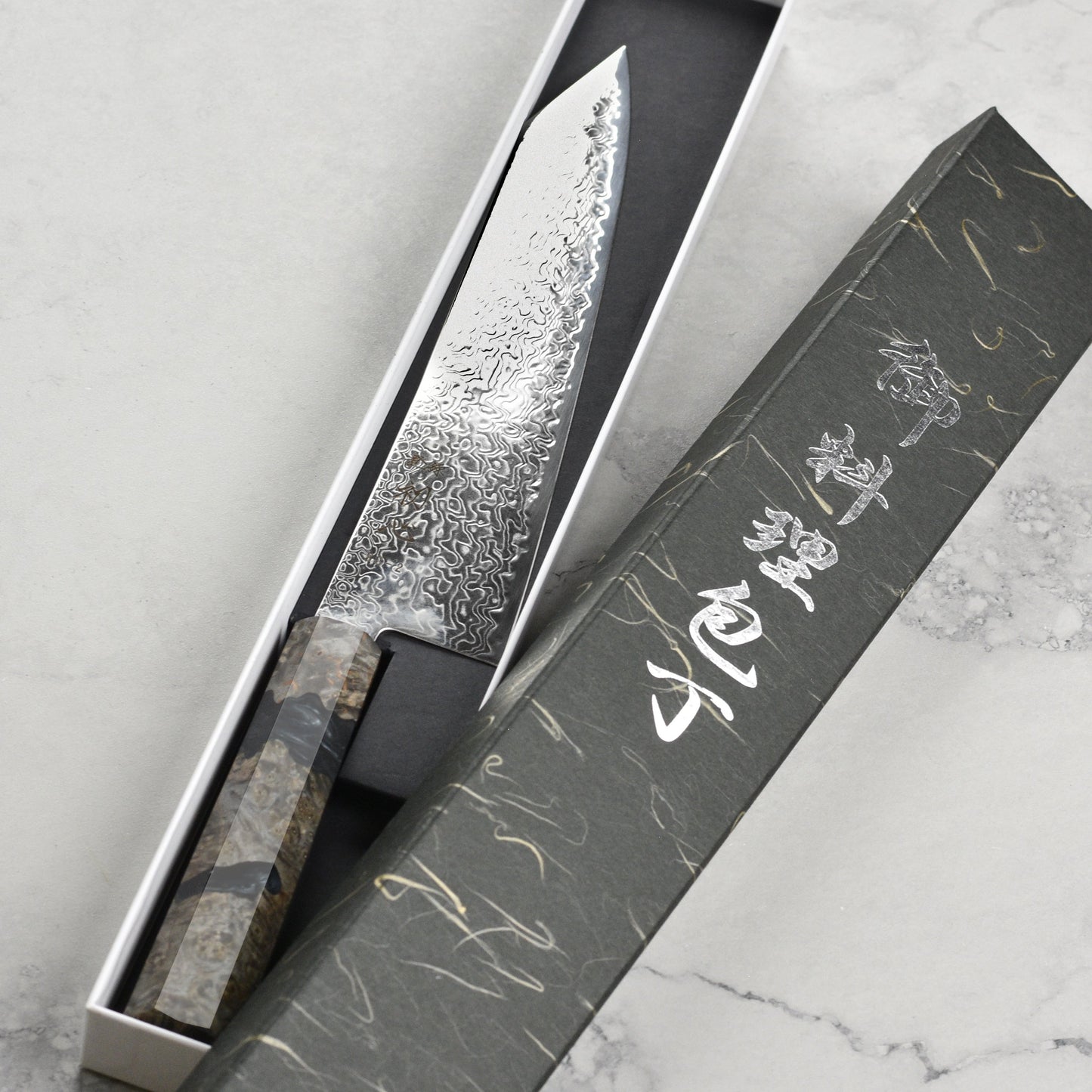 Hatsukokoro Ryuhyo SG2 Damascus 9.4" Kiritsuke Gyuto, Stabilized Birch