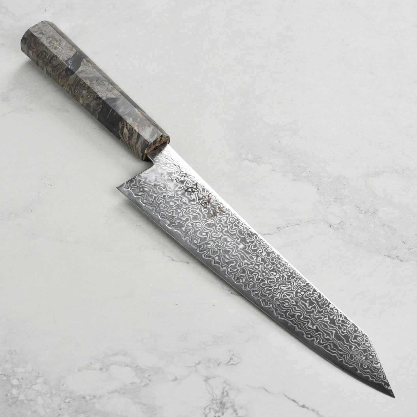 Hatsukokoro Ryuhyo SG2 Damascus 9.4" Kiritsuke Gyuto, Stabilized Birch