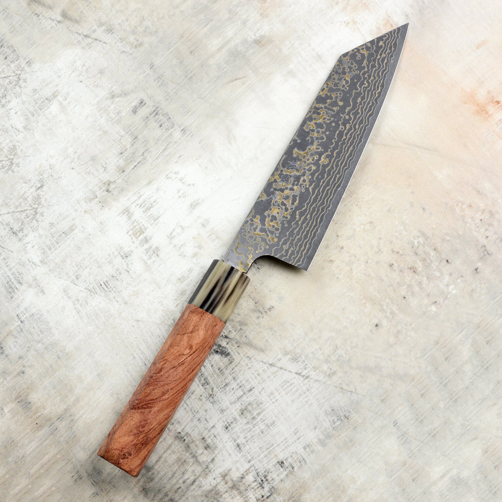 Saji Black Gold Damascus 6.7" Bunka, Quince Wood