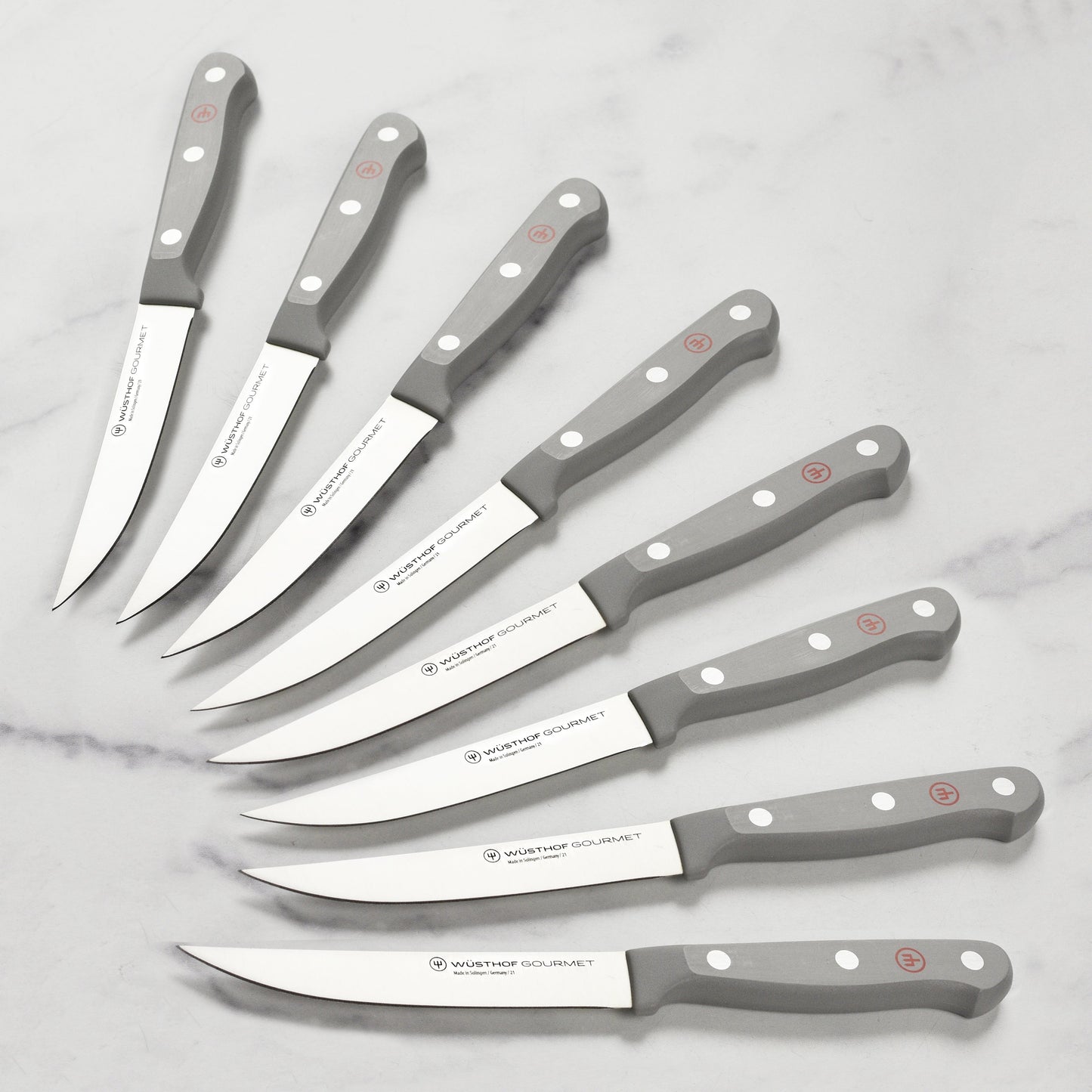 Wusthof Gourmet 8 Piece Steak Knife Set with Case, Grey Handles