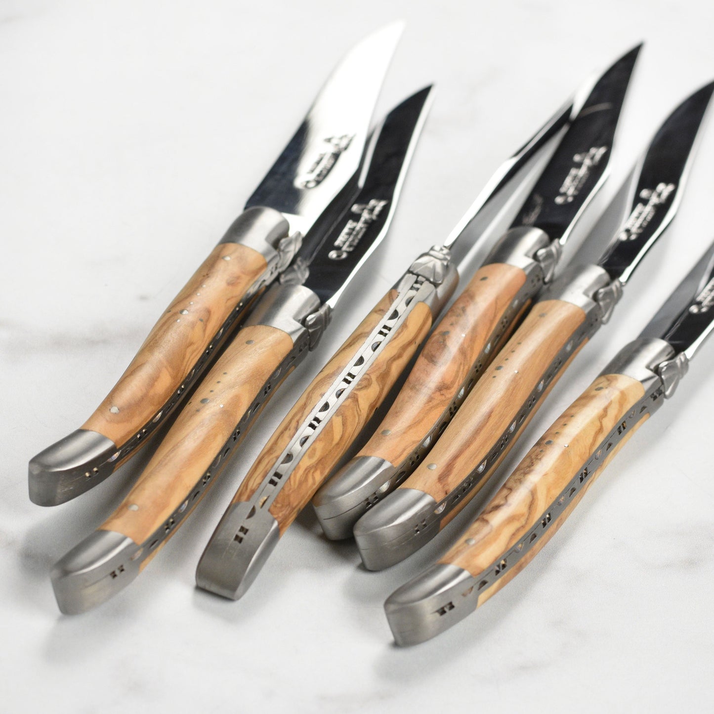 Laguiole en Aubrac 6 Piece Stainless Steel Steak Knife Set with Olive Wood Handles