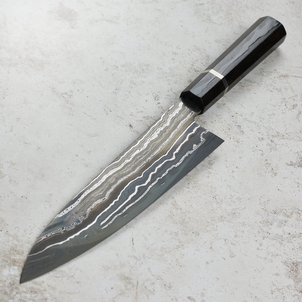 Shoichi Hashimoto Tatsuse Aogami #2 + Shirogami #2 Coreless Damascus 9.4" Gyuto