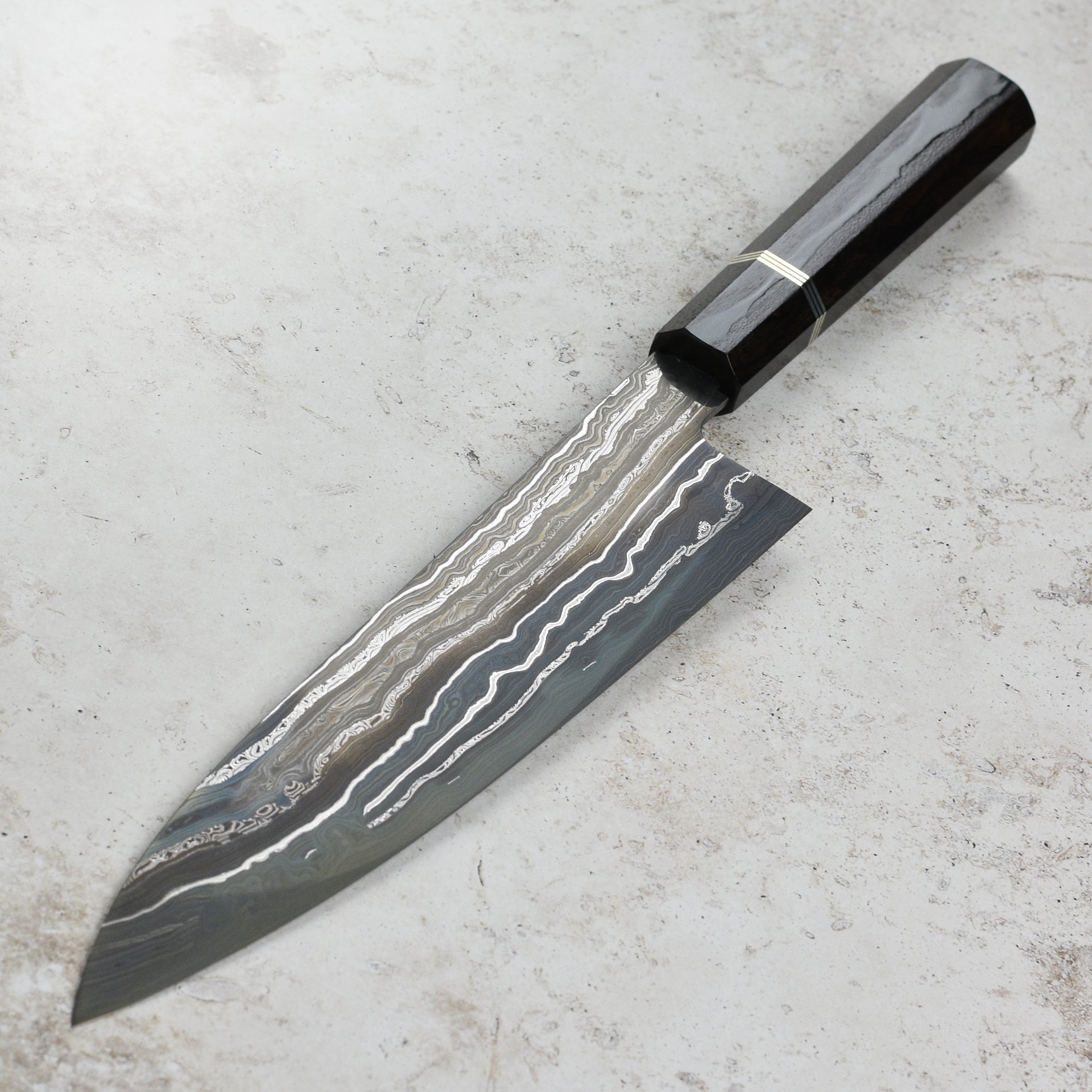 Shoichi Hashimoto Tatsuse Aogami #2 + Shirogami #2 Coreless Damascus 9.4" Gyuto