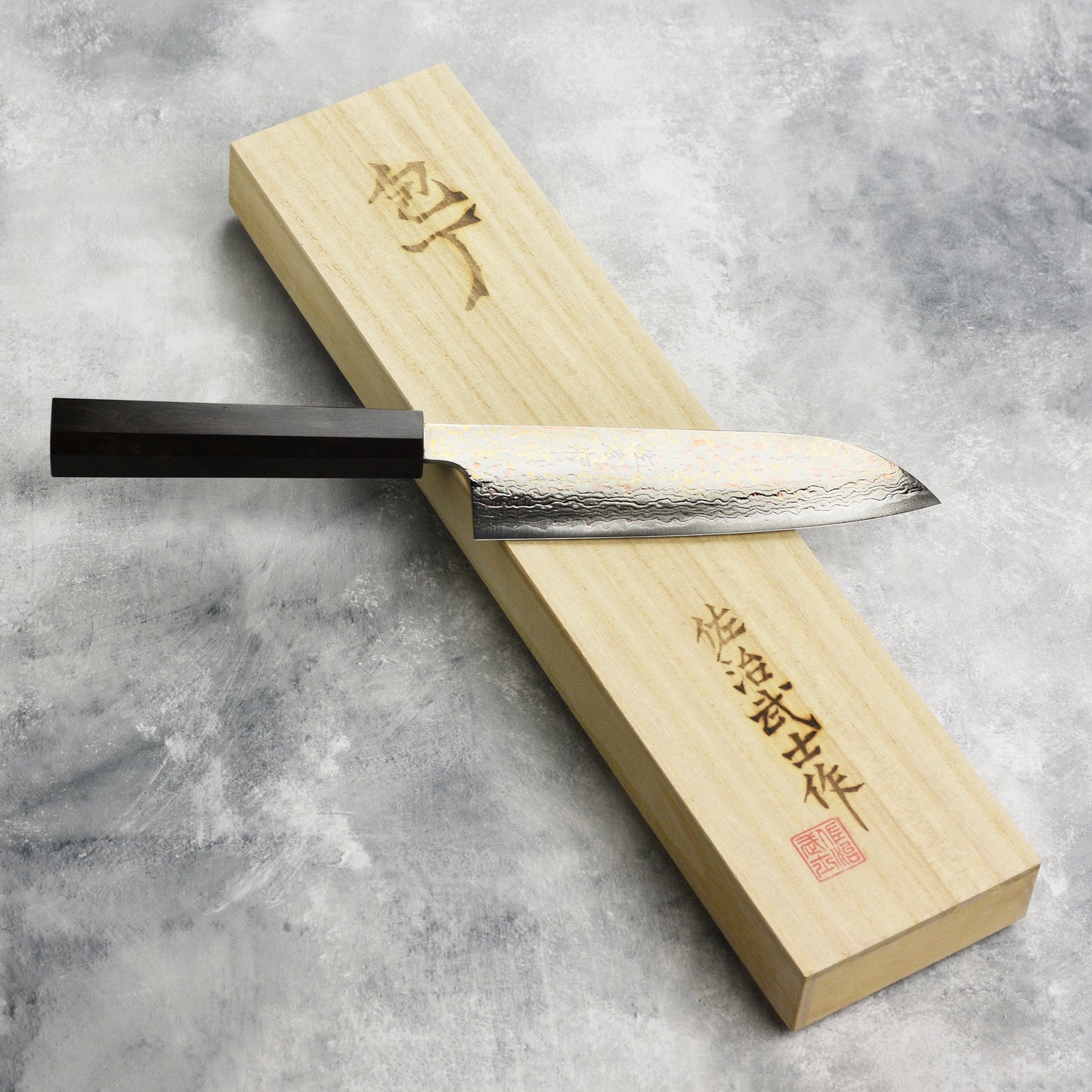 Saji Rainbow Damascus 6.5" Santoku, Ebony
