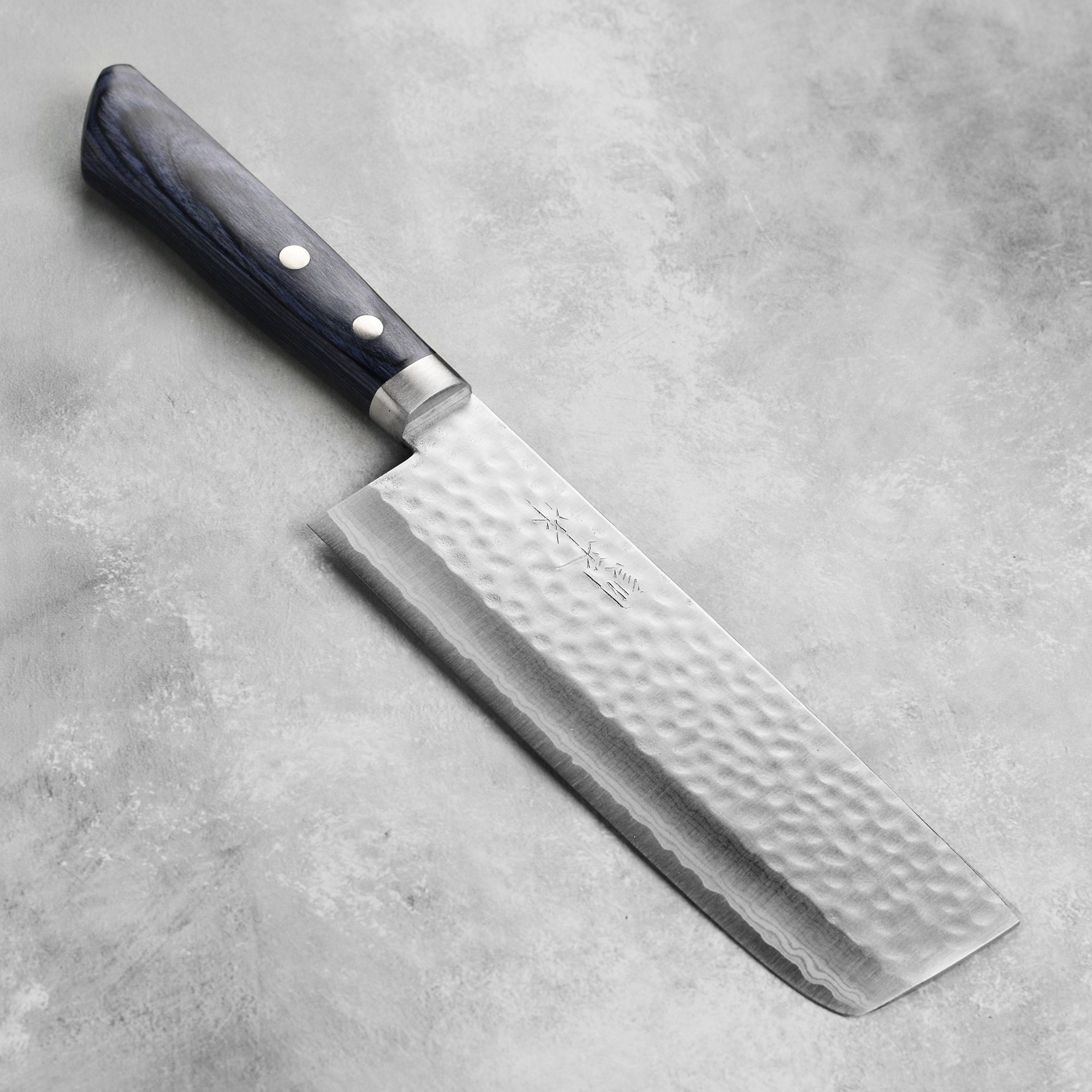 Masutani VG10 Hammered Damascus 6.7" Tall Nakiri, Blue Handle