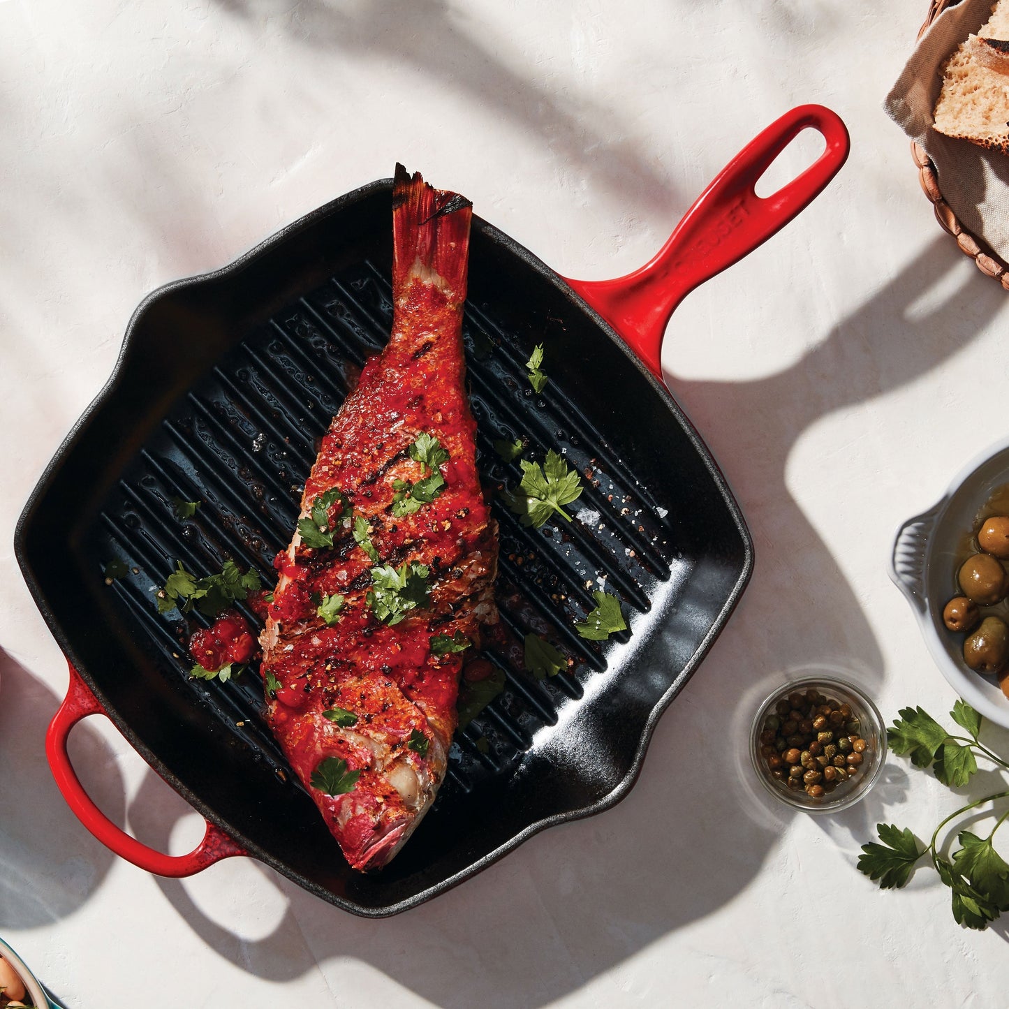 Le Creuset Signature Cast Iron 10.25" Cerise Square Grill Pan
