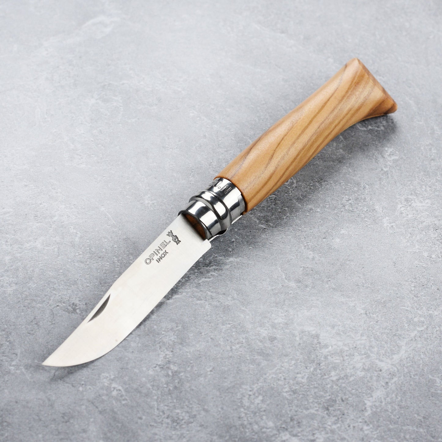 Opinel No. 8 Olive Wood Handle Stainless Folding Knife with Sheath