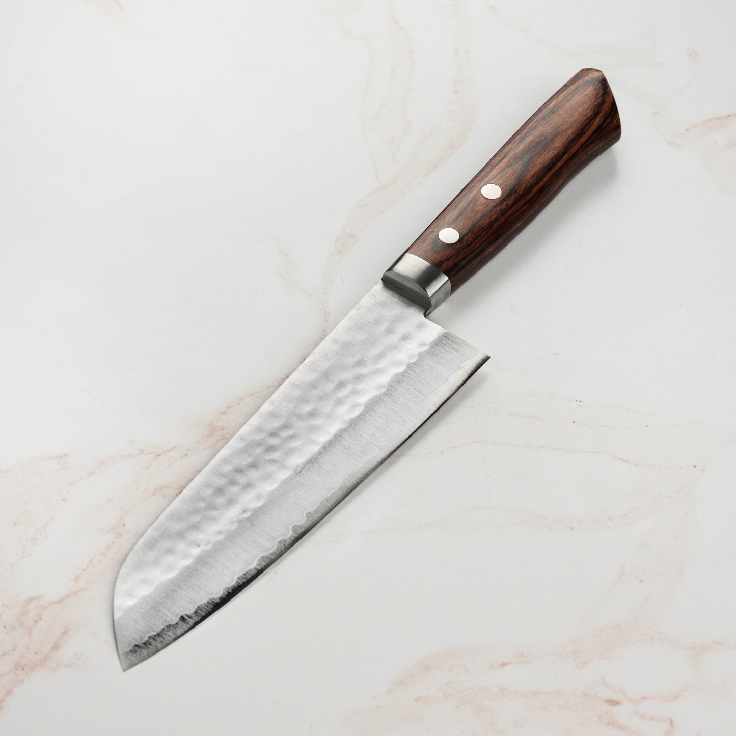 Masutani VG1 Hammered 6.7" Santoku, Brown Handle