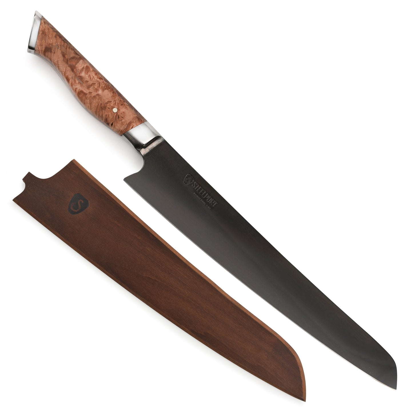 Steelport Carbon Steel 10" Slicing Knife with Oregon Maple Magnetic Sheath