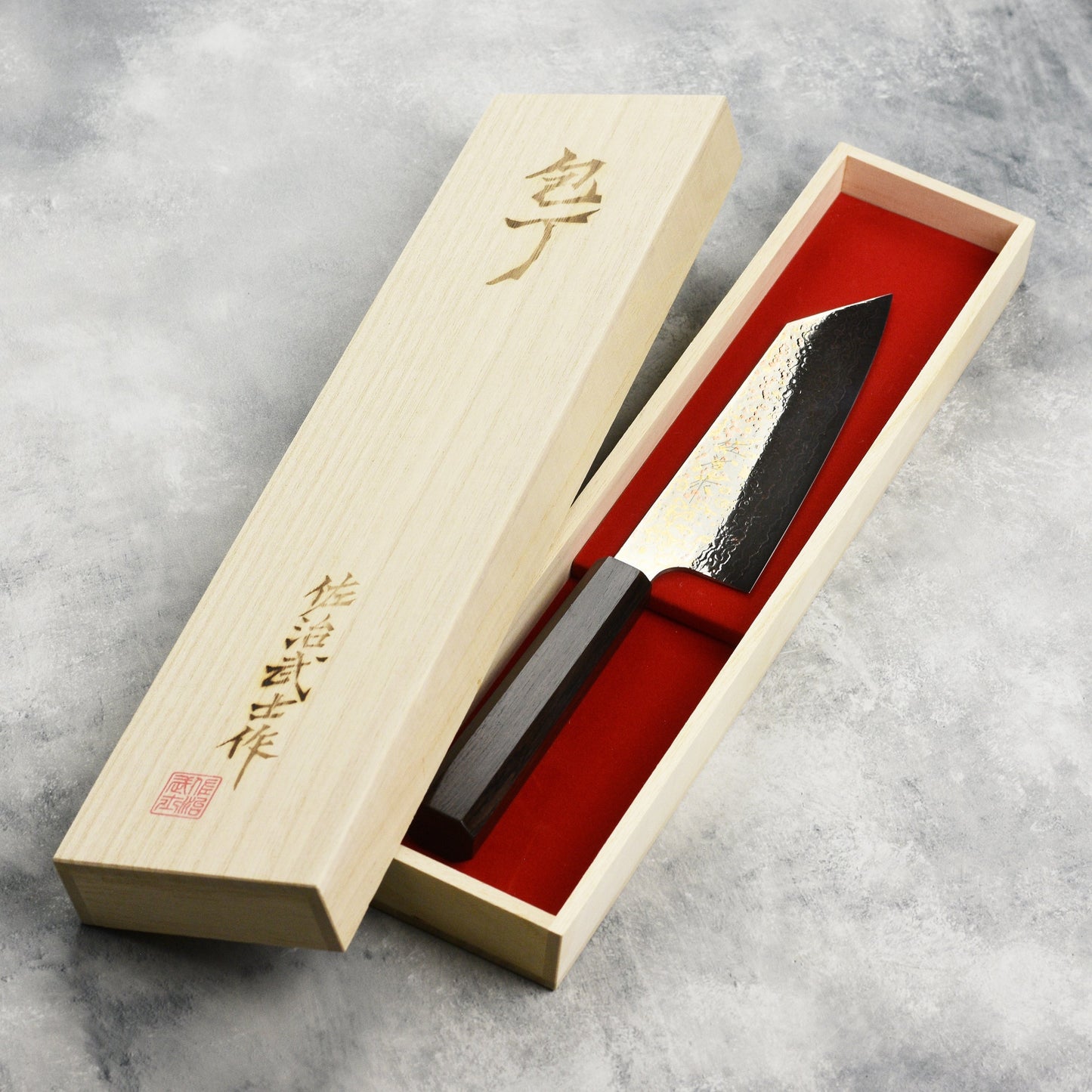 Saji Rainbow Damascus 6.7" Bunka, Ebony