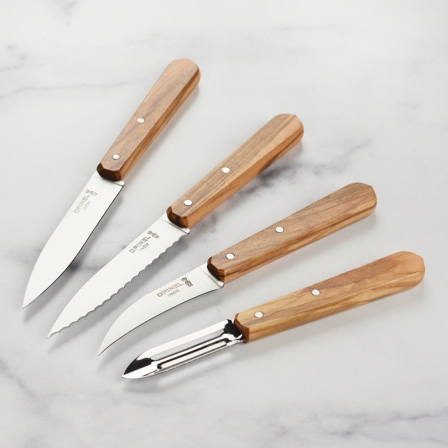 Opinel 4 Piece Stainless Steel Paring & Peeling Set with Olive Wood Handles