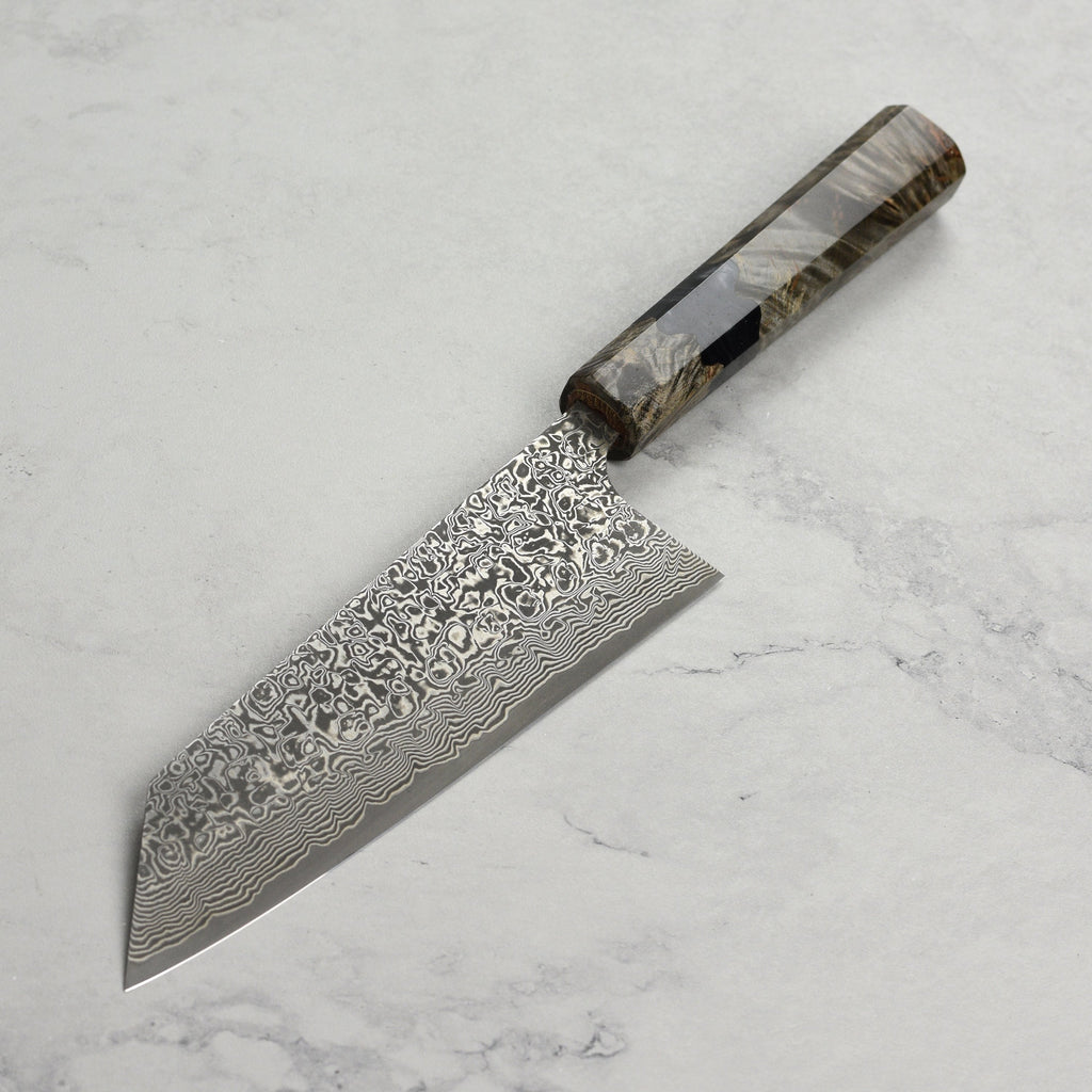 Saji SG2 Black Damascus 6.7" Bunka, Stabilized Birch