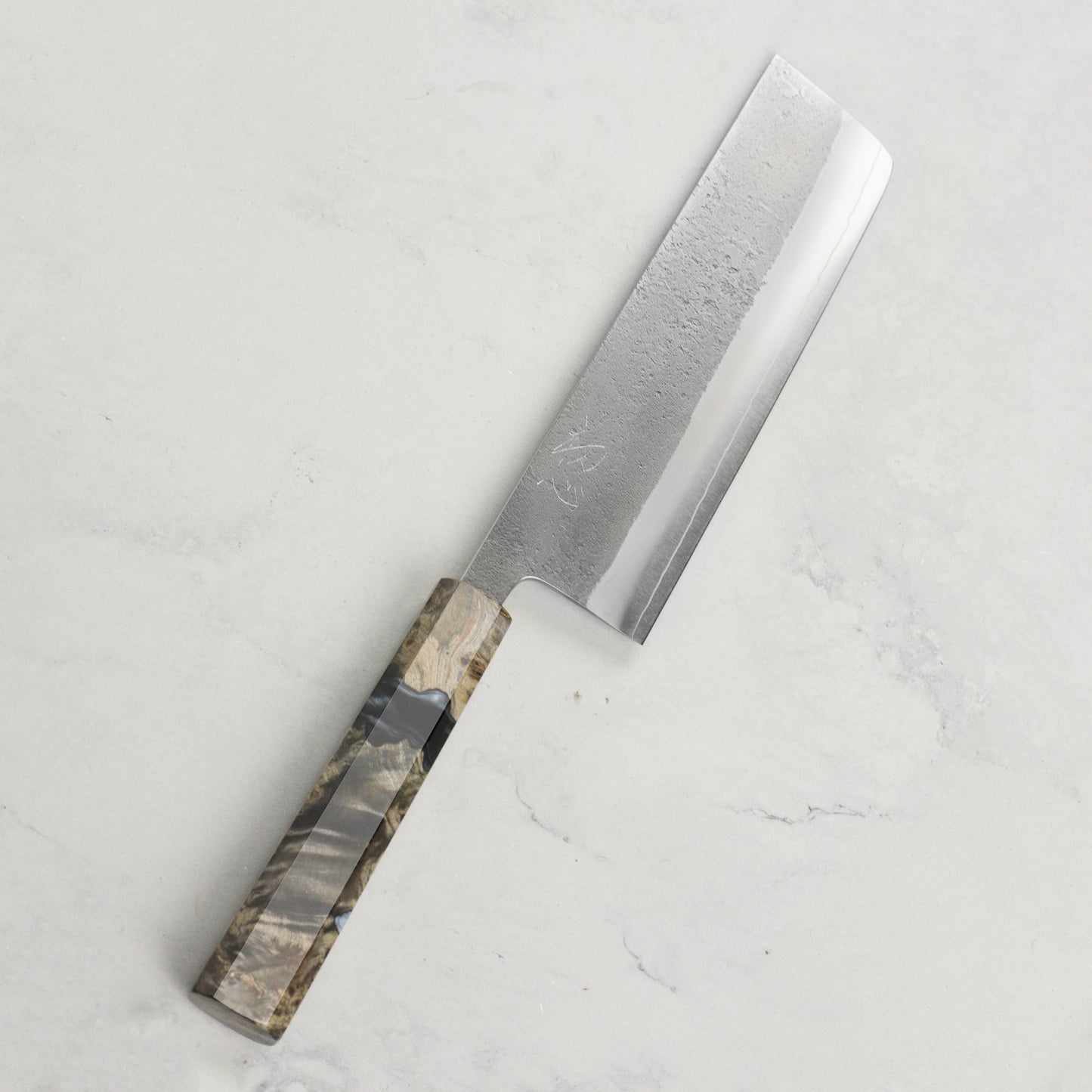 Yoshikane SKD Nashiji Stainless Clad 6.5" Nakiri, Stabilized Birch