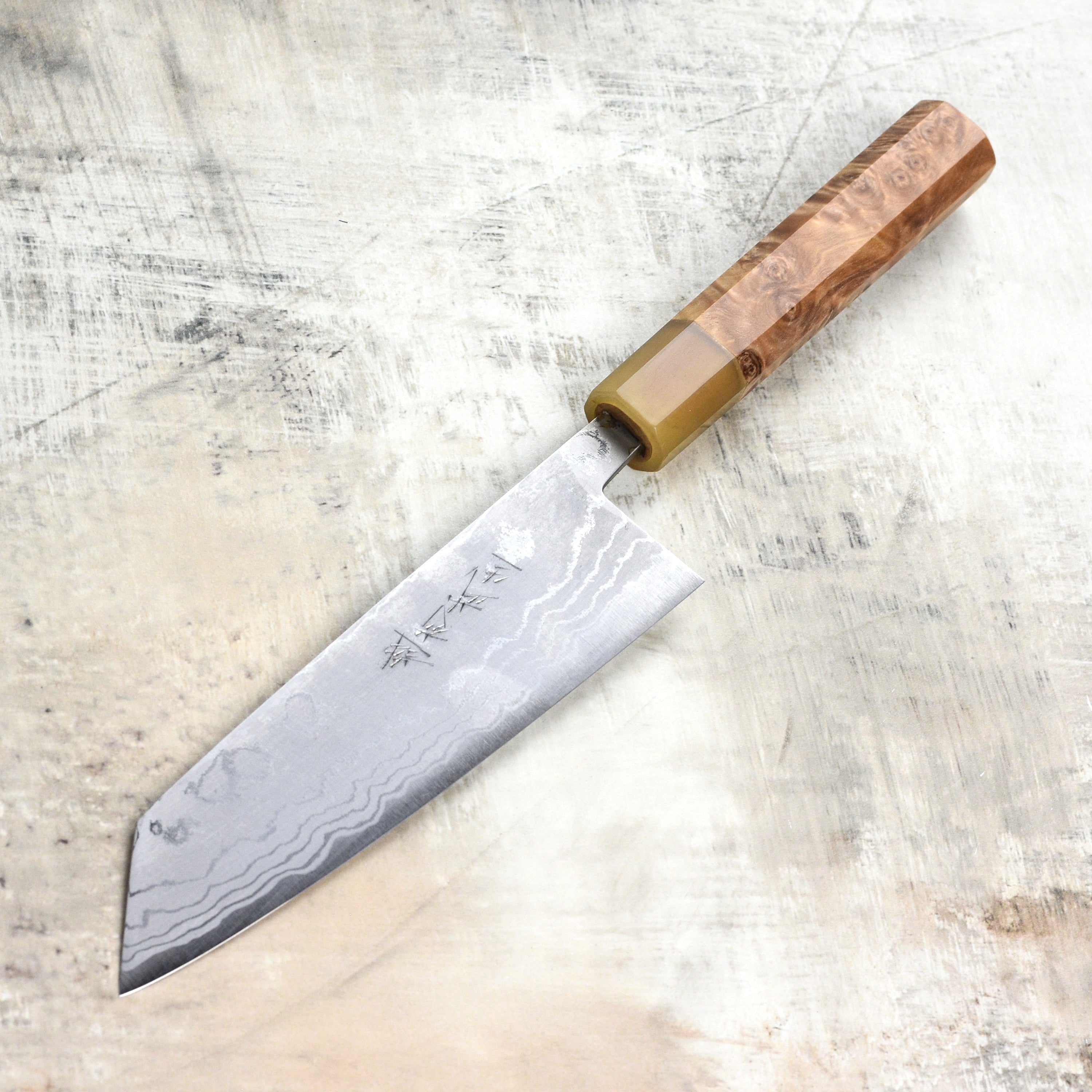 Shiro Kamo Shirogami #2 Damascus 6.5" Bunka