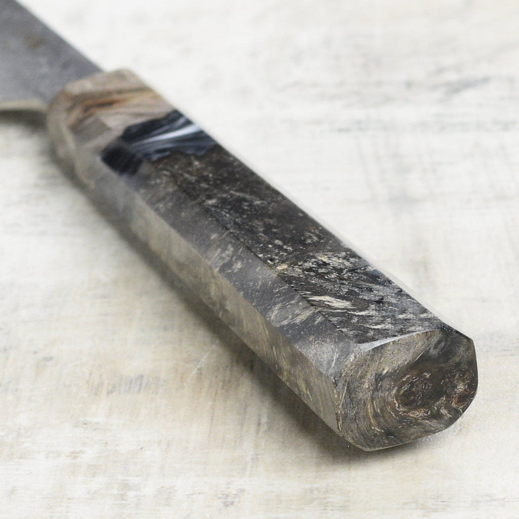 Yoshikane SKD Nashiji Stainless Clad 9.4" Sujihiki, Stabilized Birch