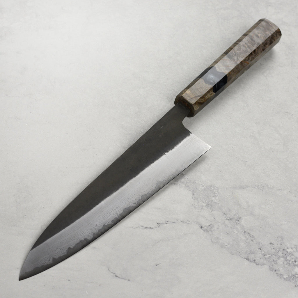 Hatsukokoro Shinkiro Aogami Super Kurouchi Damascus 8.25" Gyuto, Stabilized Birch