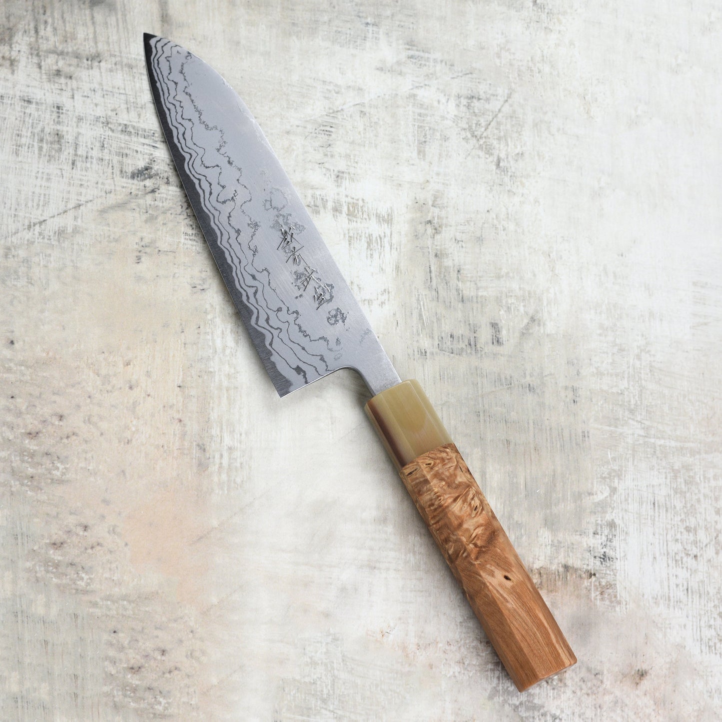 Shiro Kamo Shirogami #2 Damascus 6.5" Santoku