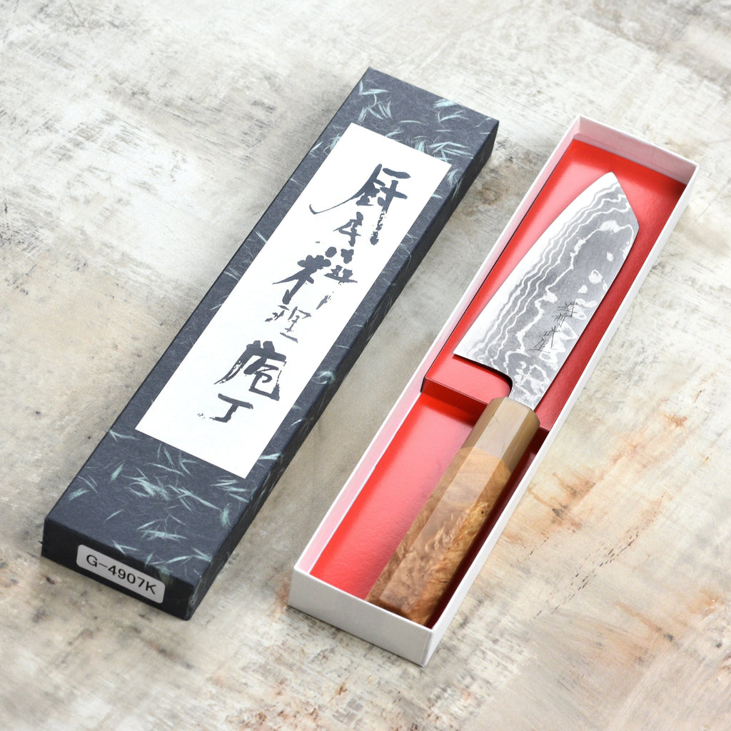 Shiro Kamo Shirogami #2 Damascus 5.1" Ko-Bunka