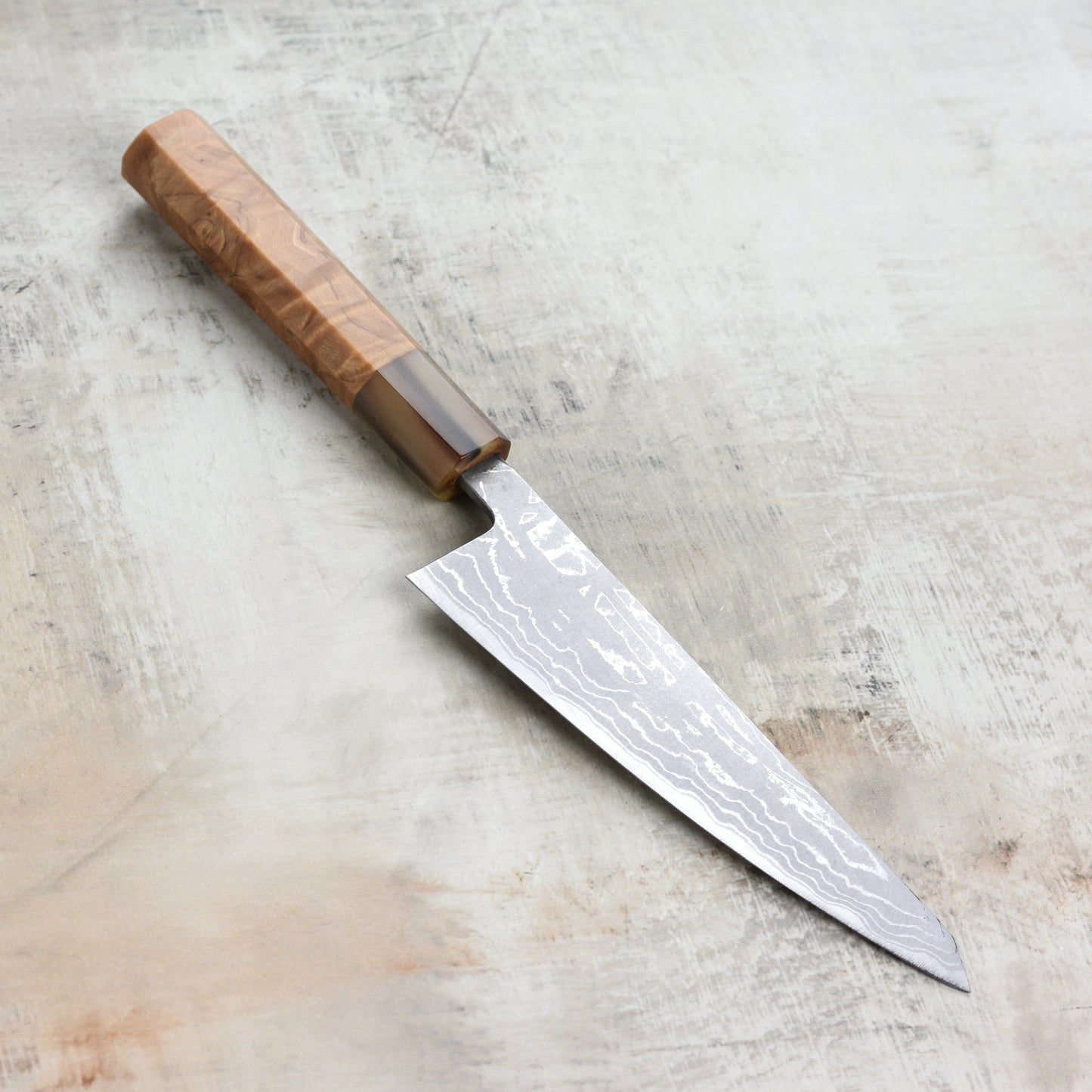 Shiro Kamo Shirogami #2 Damascus 5.9" Kiritsuke Petty