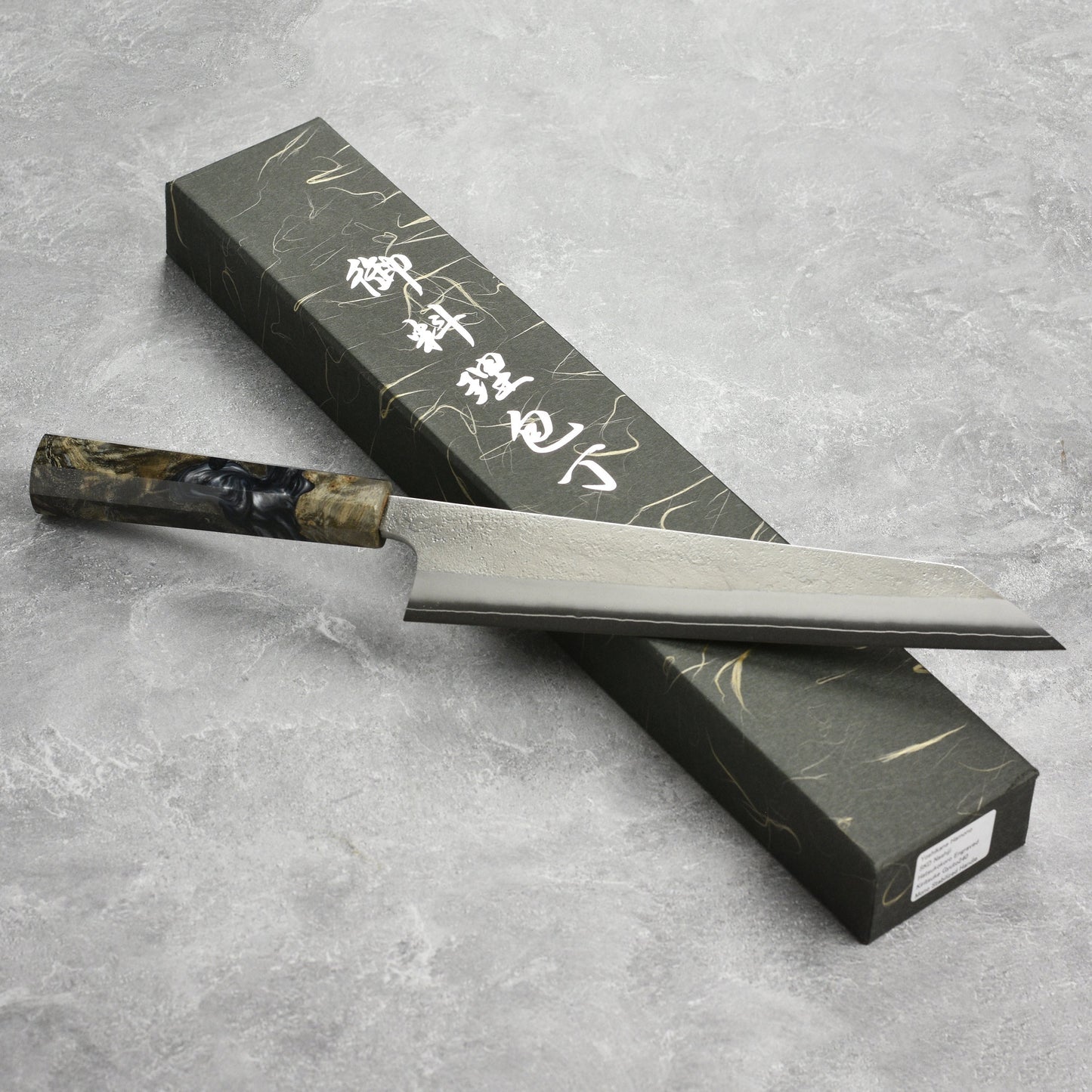 Yoshikane SKD Nashiji Stainless Clad 9.4" Kiritsuke, Stabilized Birch