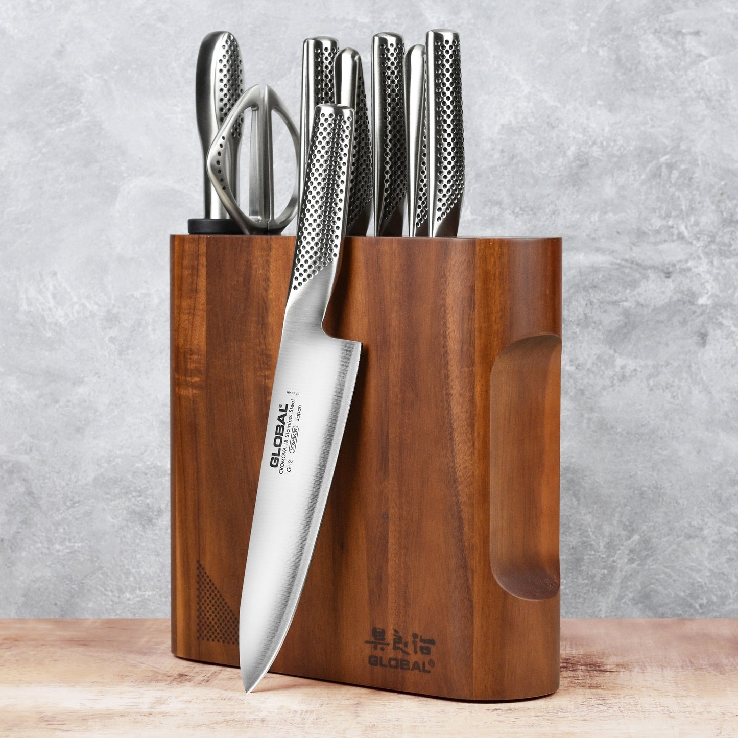 Global Kanpeki 10 Piece Knife Block Set, Acacia