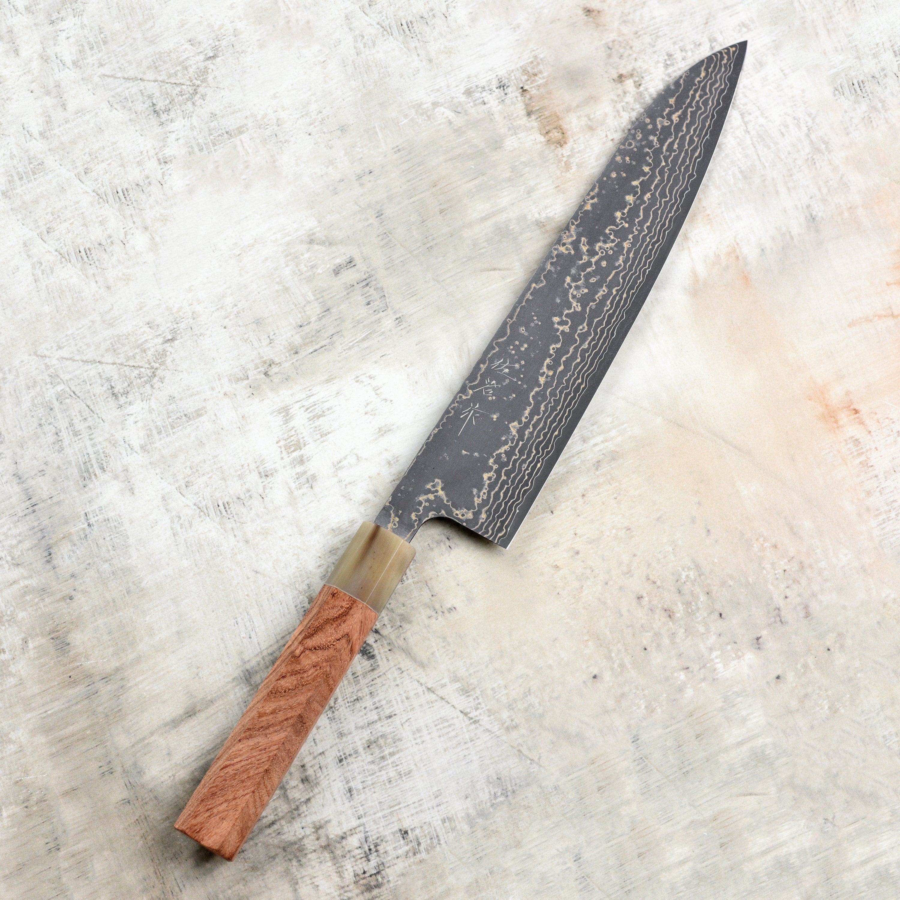 Saji Black Gold Damascus 9.4" Gyuto, Quince Wood