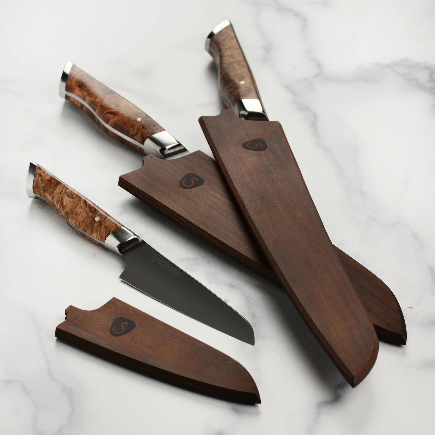 Steelport Carbon Steel 3 Piece Knife Set with Oregon Maple Magnetic Sheaths
