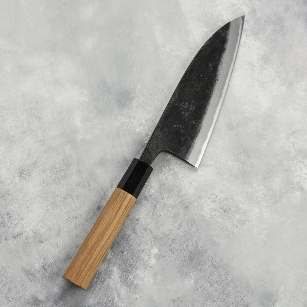 Hatsukokoro Kurokaze Aogami #2 Kurouchi 6.5" Double Bevel Deba, Teak