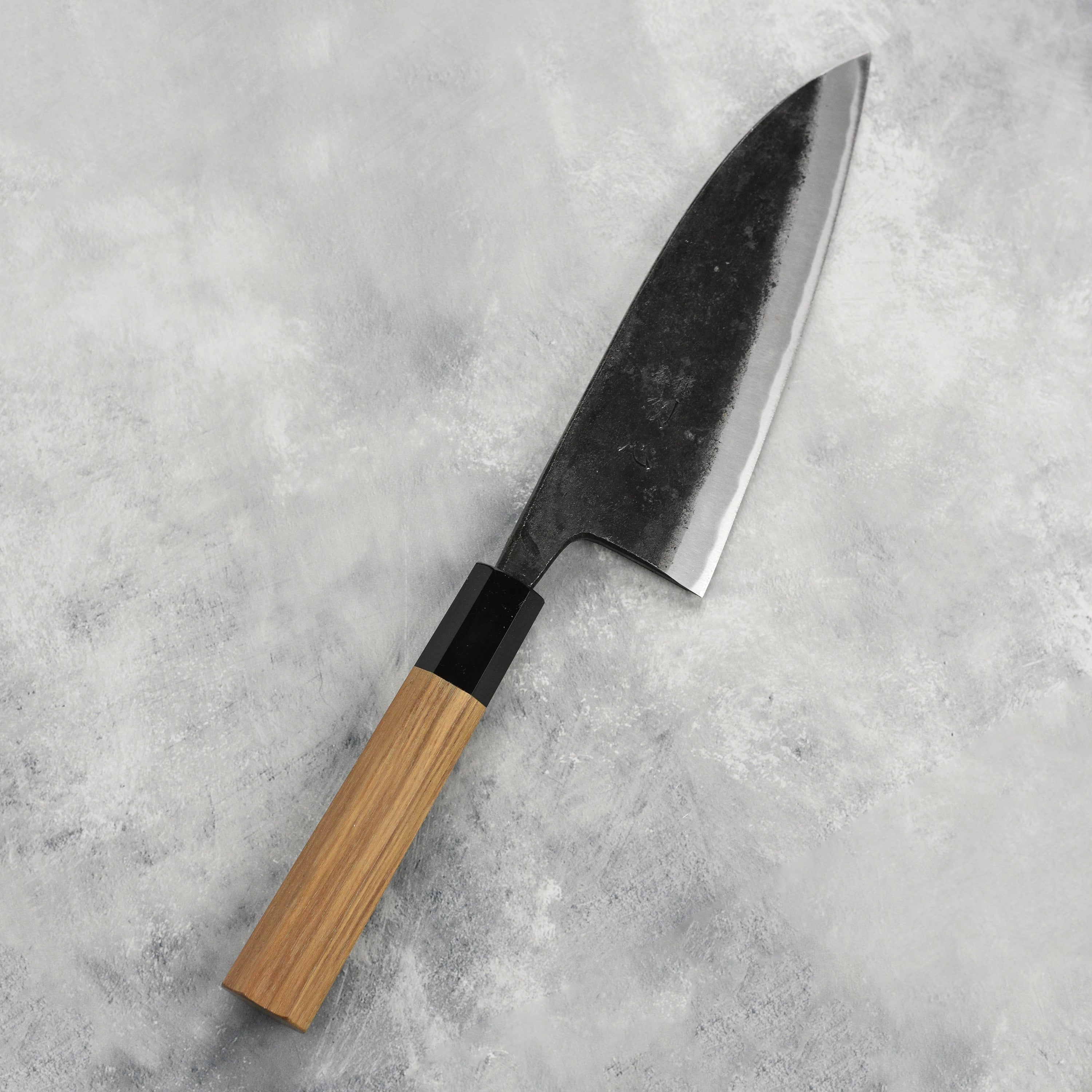 Hatsukokoro Kurokaze Aogami #2 Kurouchi 6.5" Double Bevel Deba, Teak
