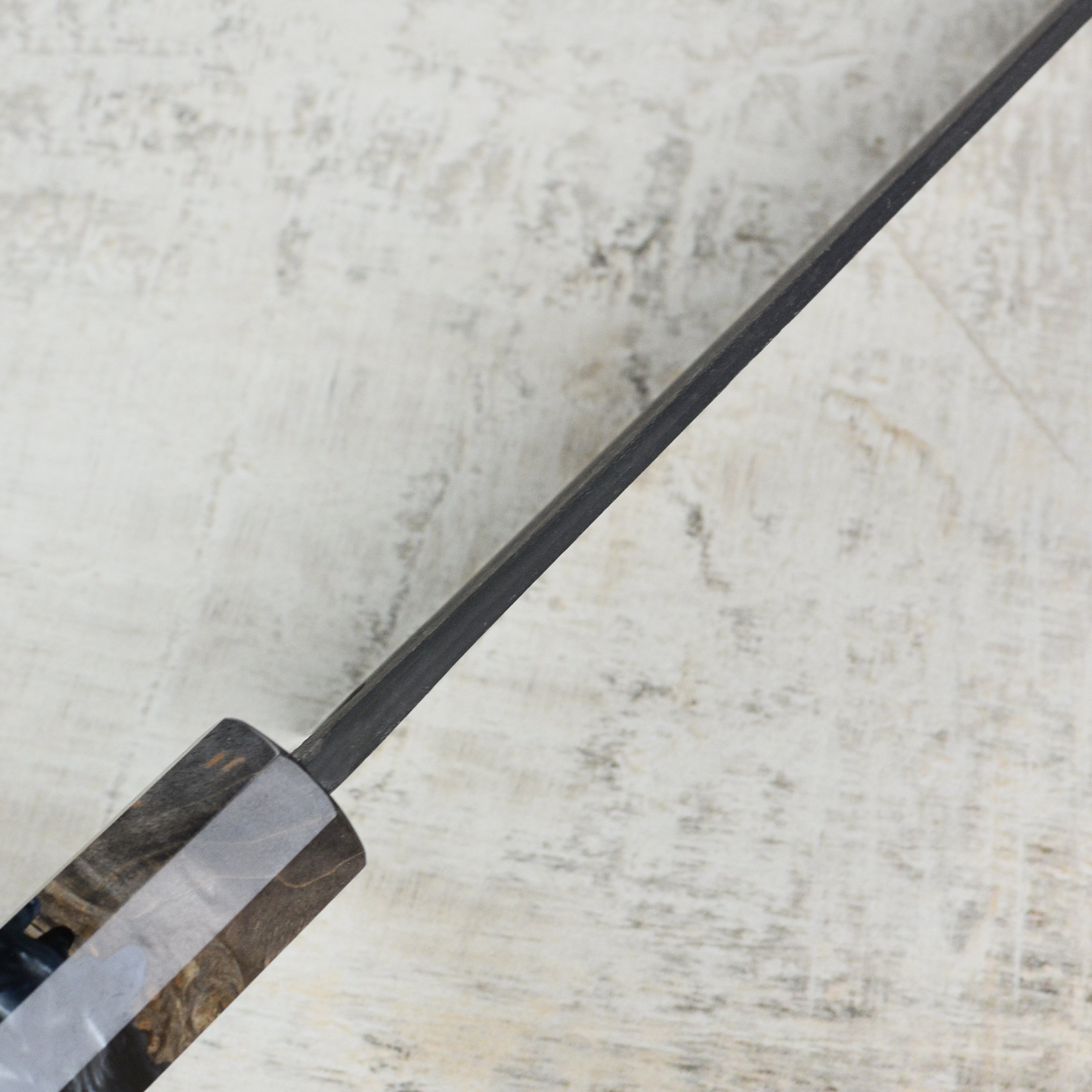 Hatsukokoro Shinkiro Aogami Super Kurouchi Damascus 9.4" Gyuto, Stabilized Birch