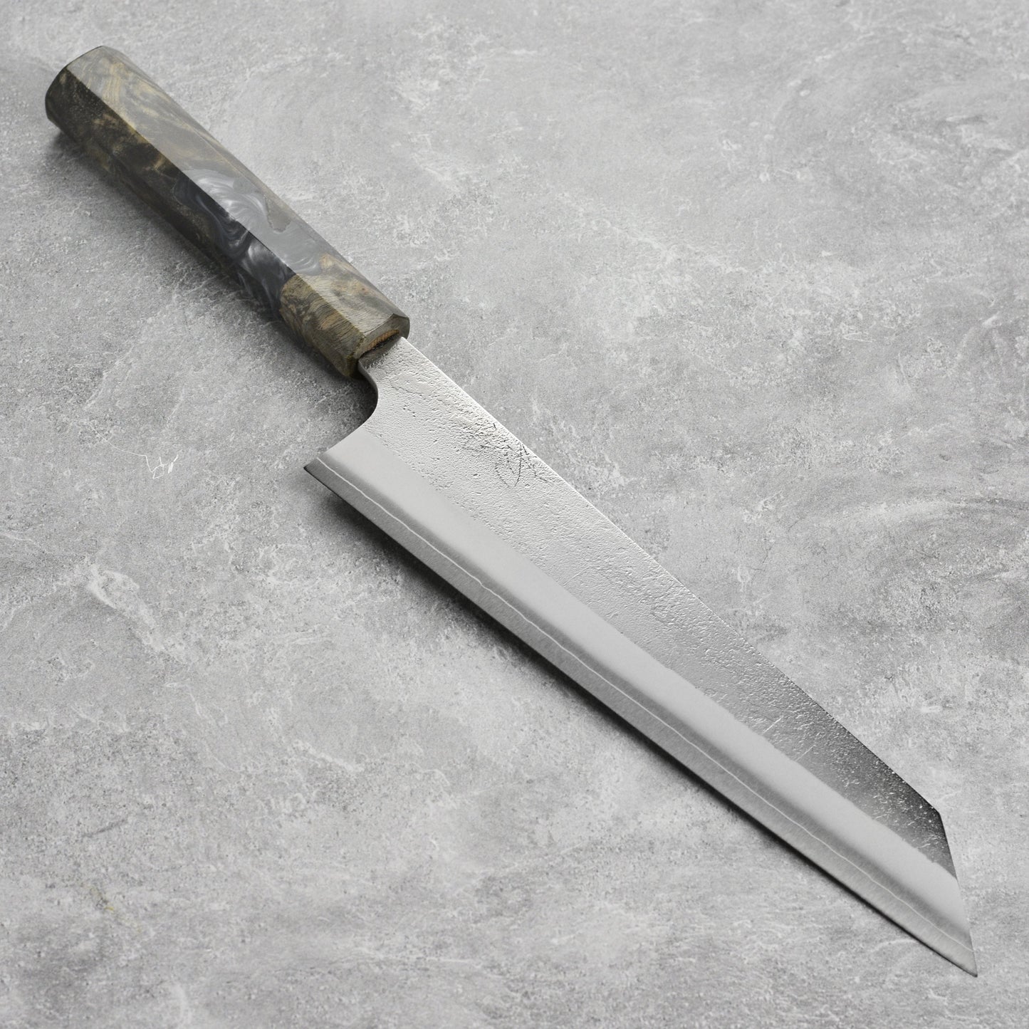 Yoshikane SKD Nashiji Stainless Clad 9.4" Kiritsuke, Stabilized Birch