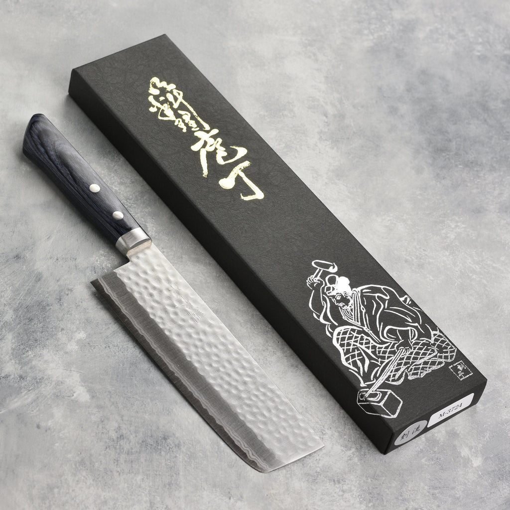 Masutani VG10 Hammered Damascus 6.7" Tall Nakiri, Blue Handle