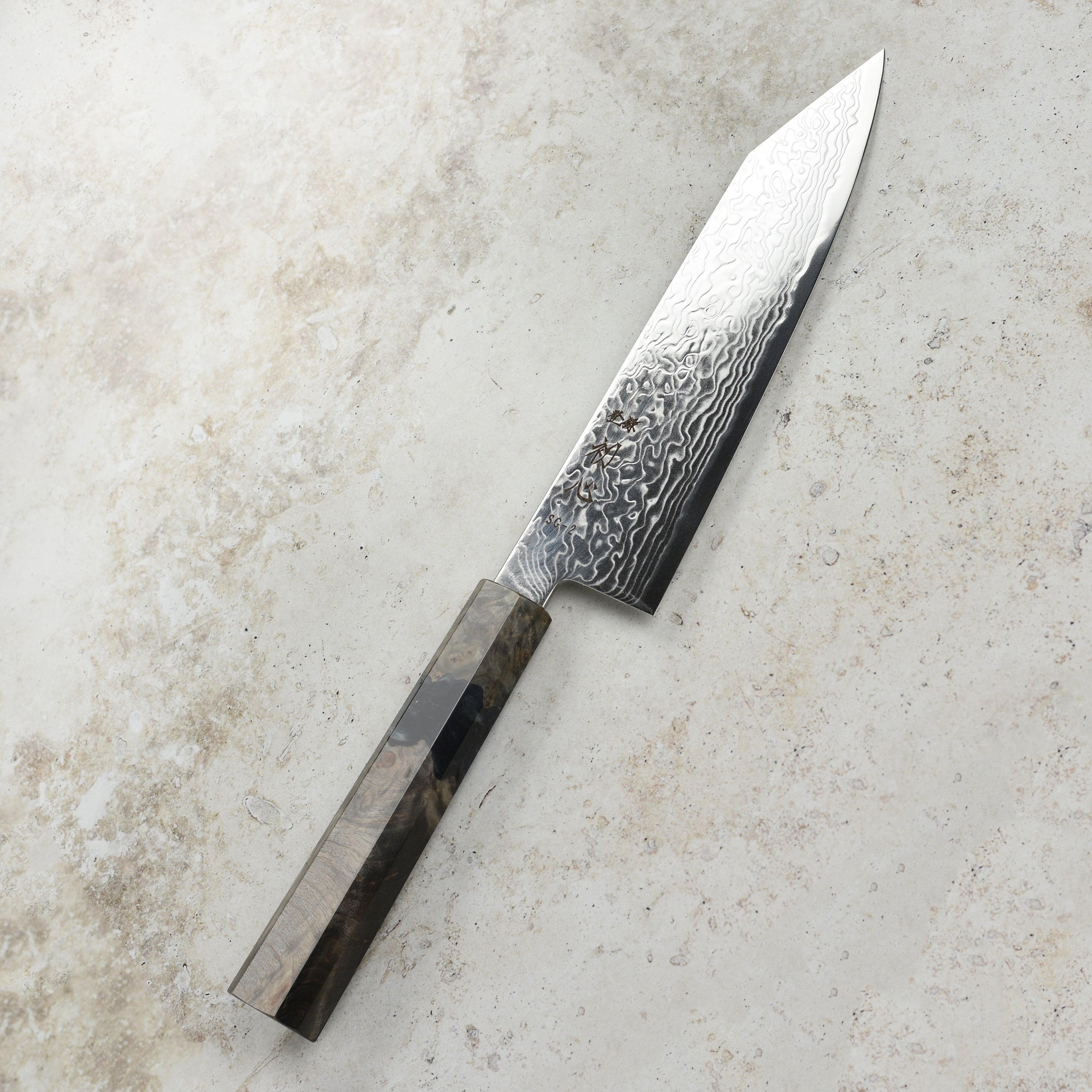 Hatsukokoro Ryuhyo SG2 Damascus 7" Bunka, Stabilized Birch